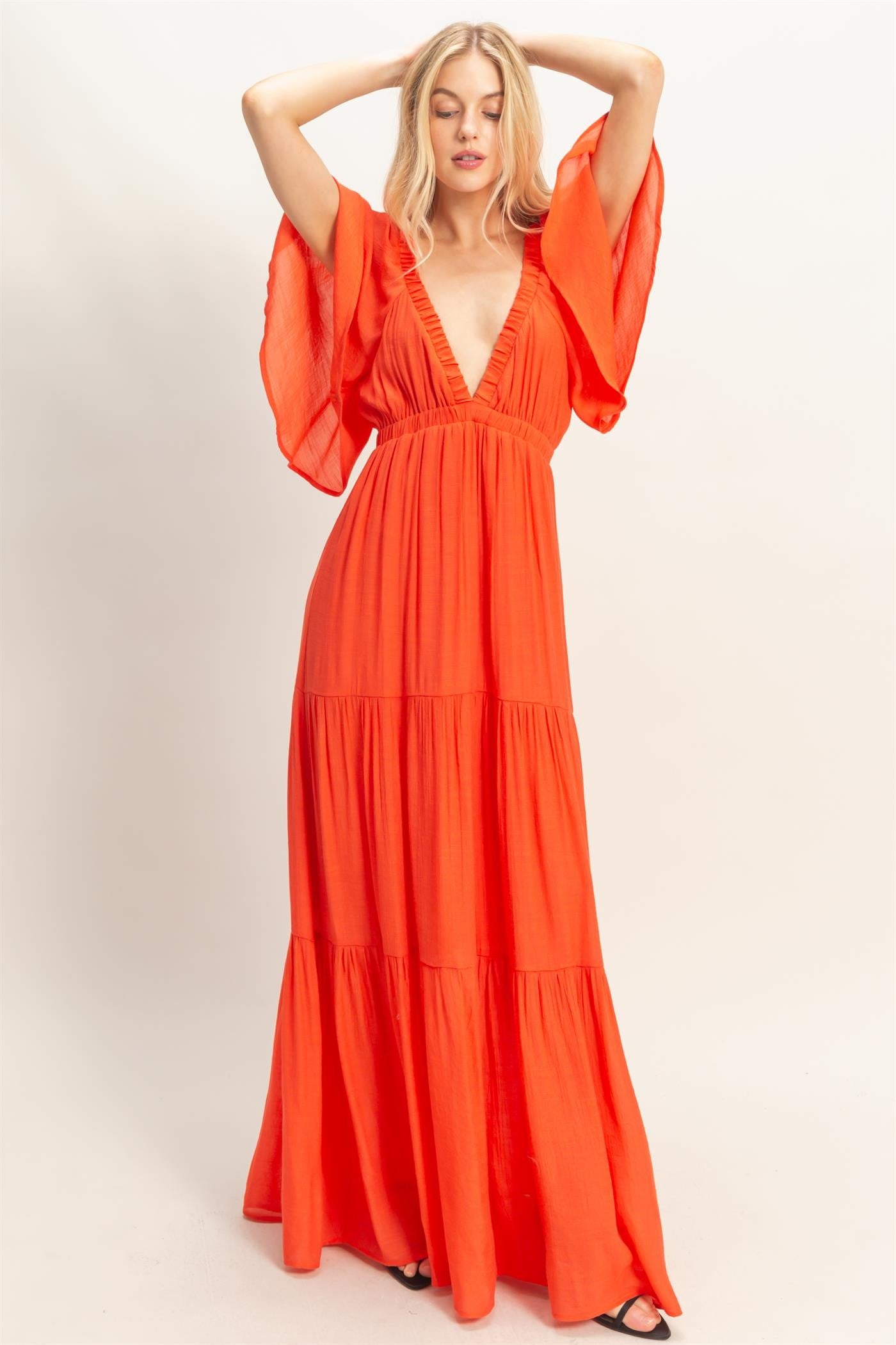 kathlene flutter sleeves maxi dress kathlene flutter sleeves maxi dress cream Flowy Flutter Sleeve Button Down Maxi Dress