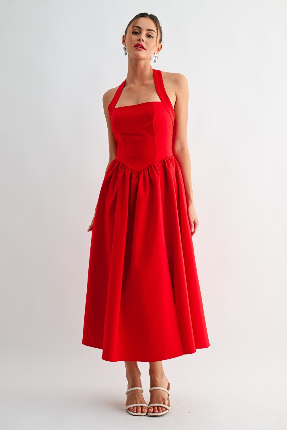 Halter Straight Neck Midi Dress