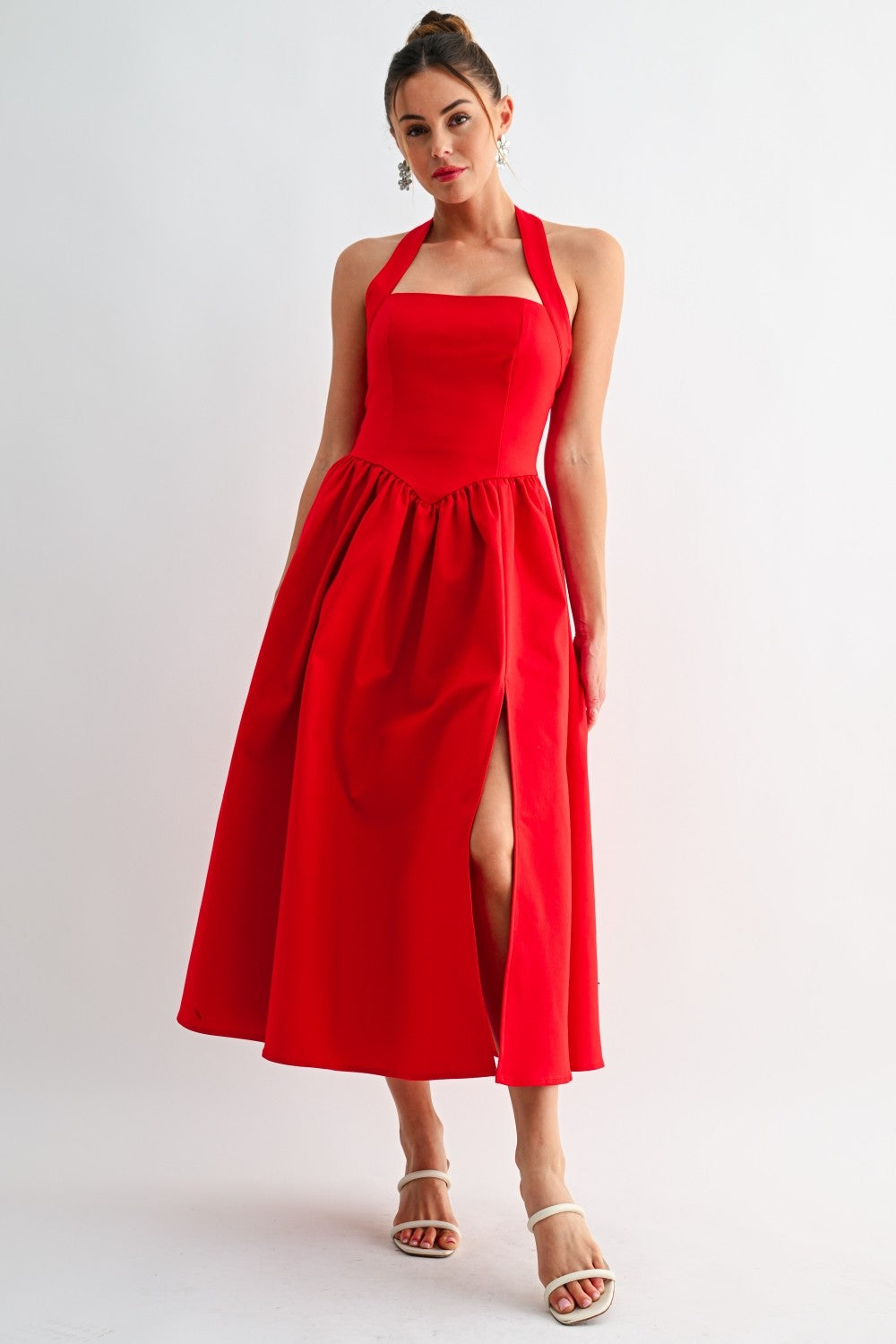 Halter Straight Neck Midi Dress