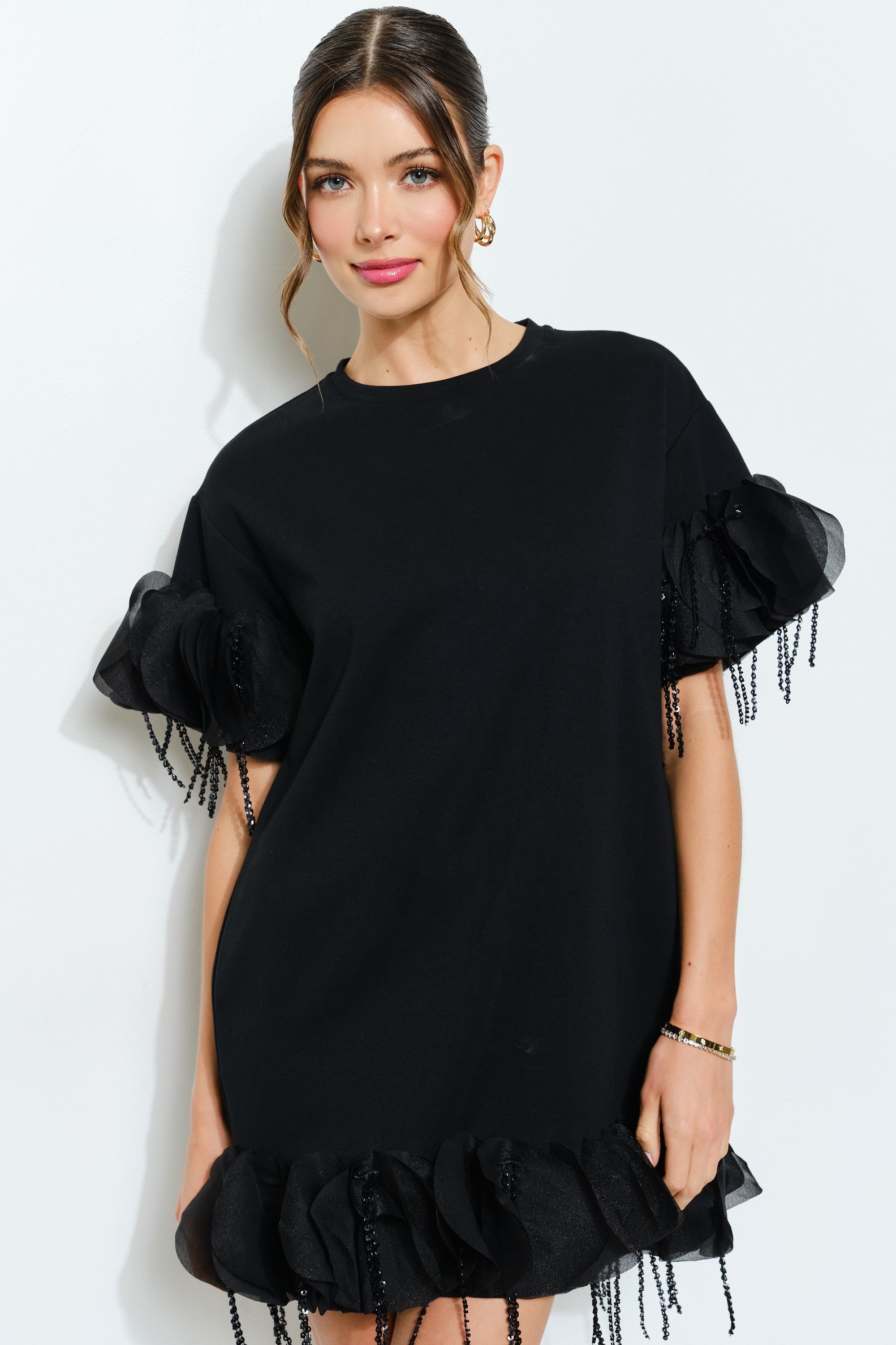 Circular Ruffle Appliques Relaxed-fit Mini Dress