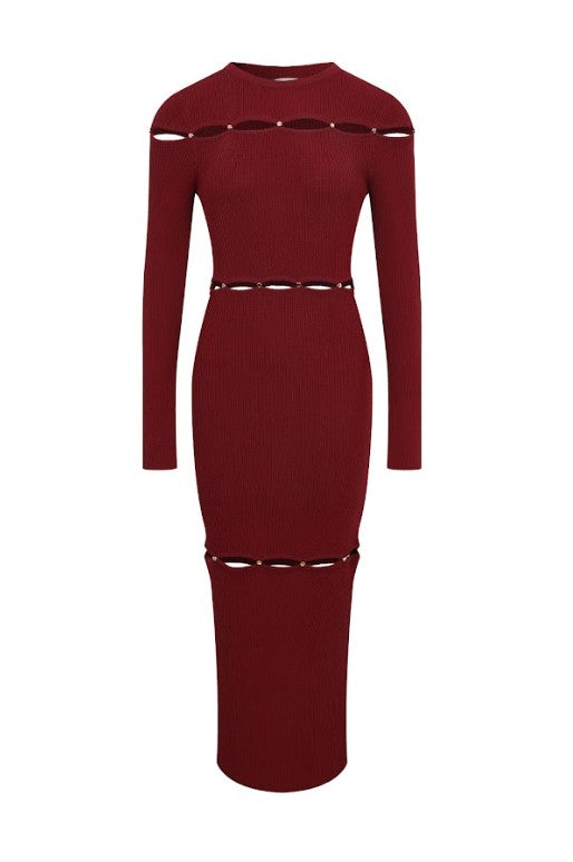 Long Sleeve Maxi Dress W/ Embellished Cut Outs