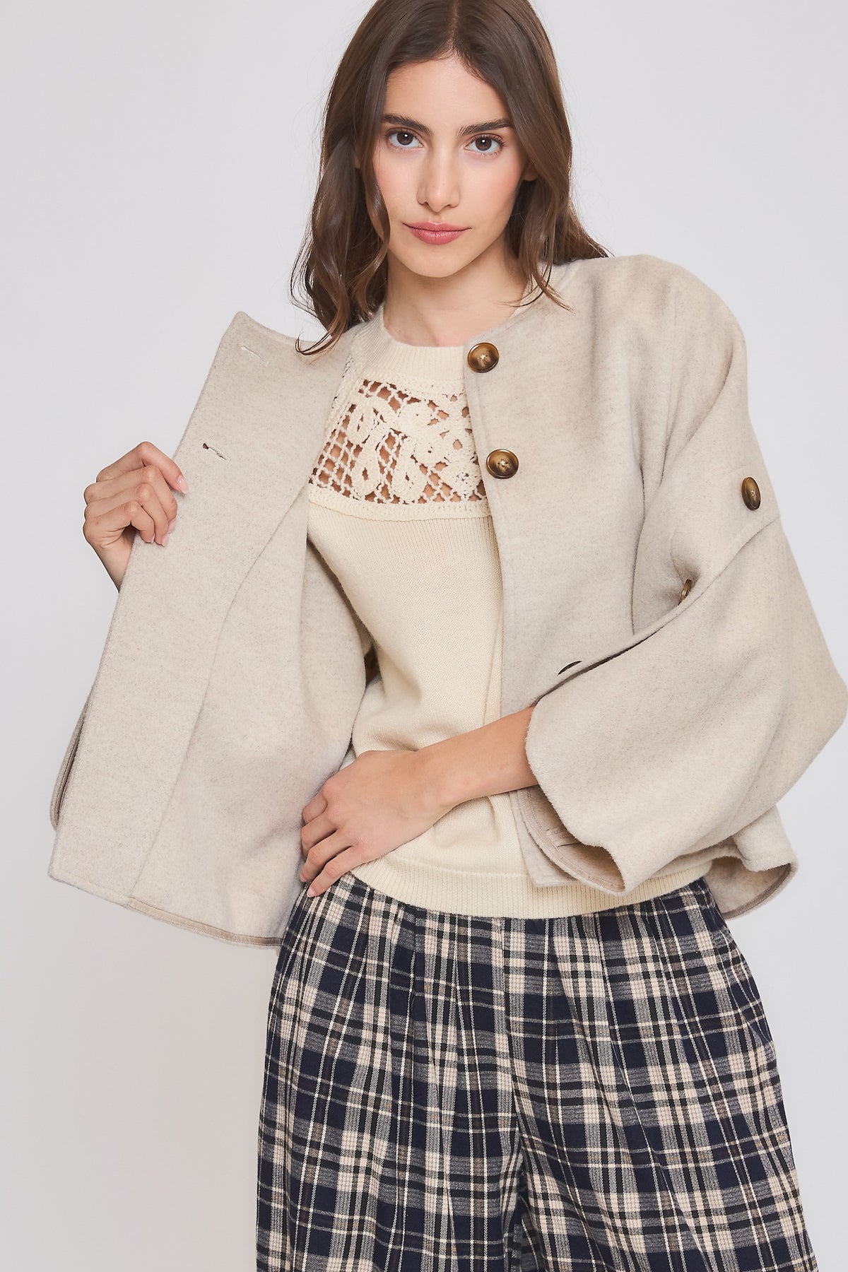 Wool-blend Buttoned Cape Jacket