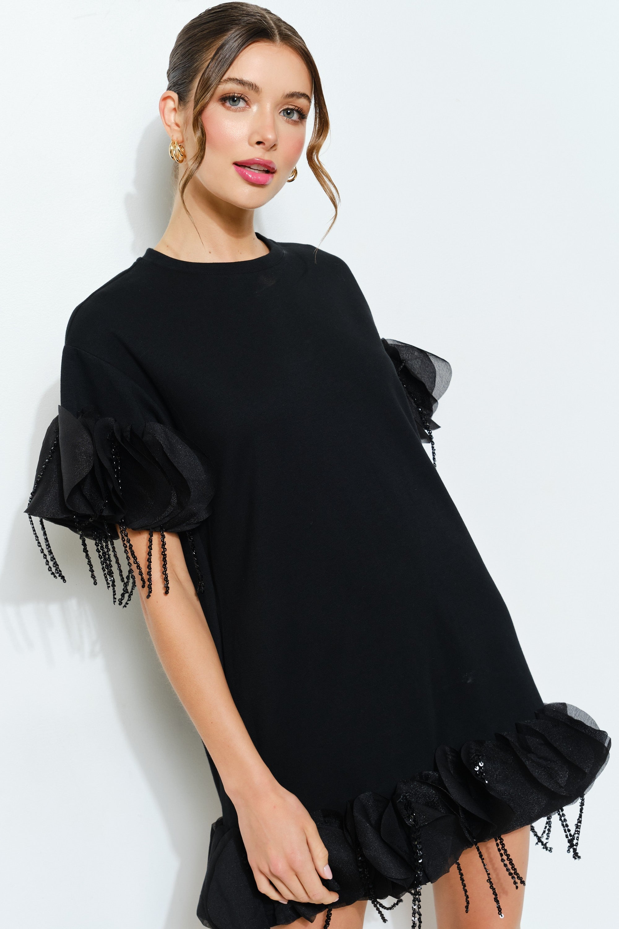 Circular Ruffle Appliques Relaxed-fit Mini Dress