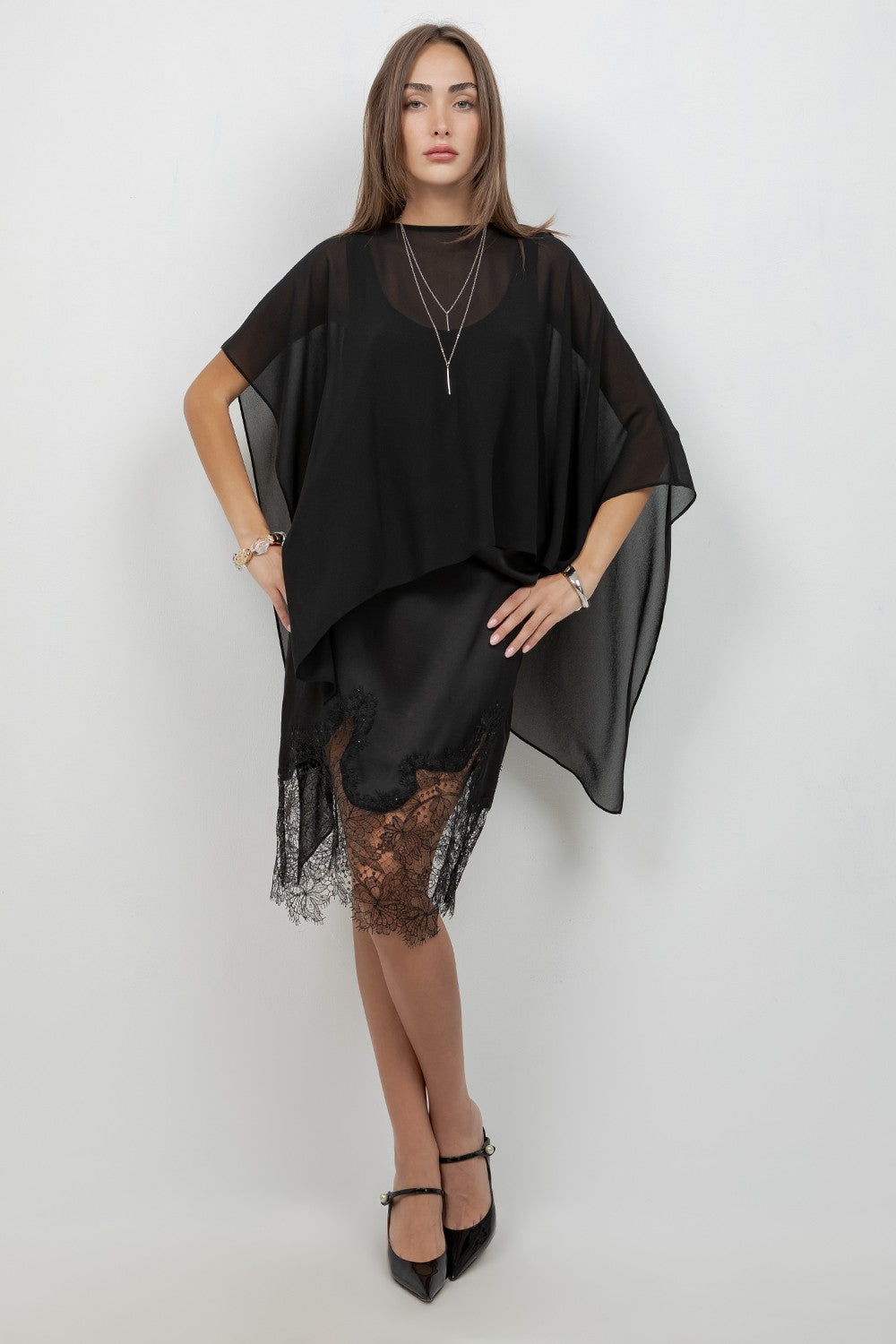 Sheer Chiffon Asymmetrical Pullover Cape