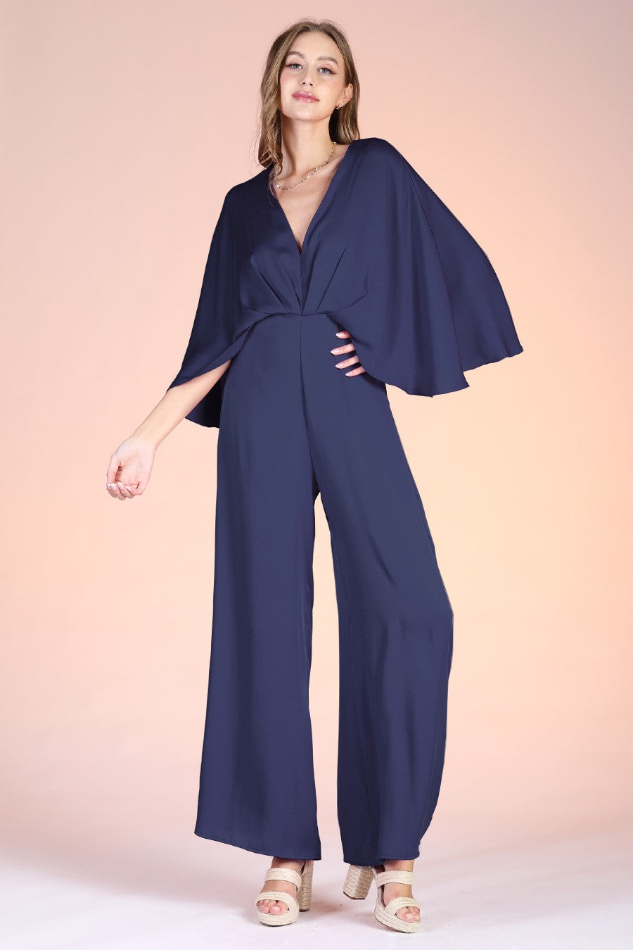 Washed Poly Silk Cape Jumpsuit