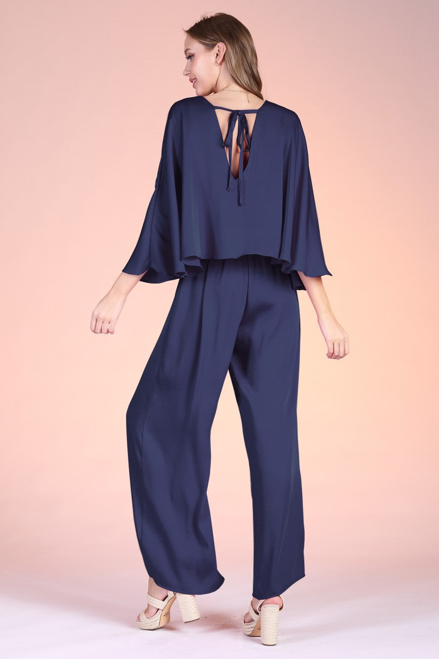 Washed Poly Silk Cape Jumpsuit