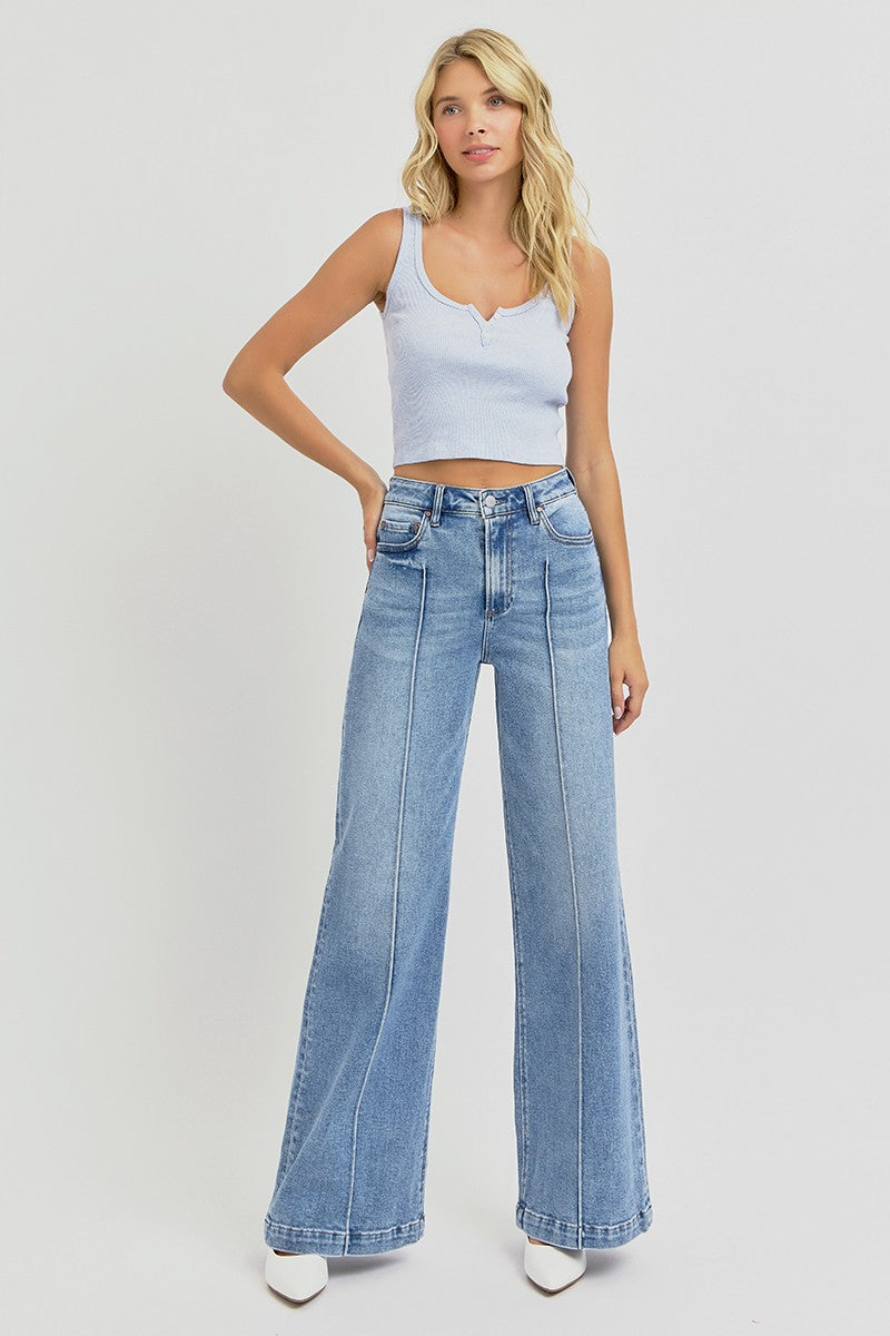 High Waist Wide Leg Pintuck Detailed