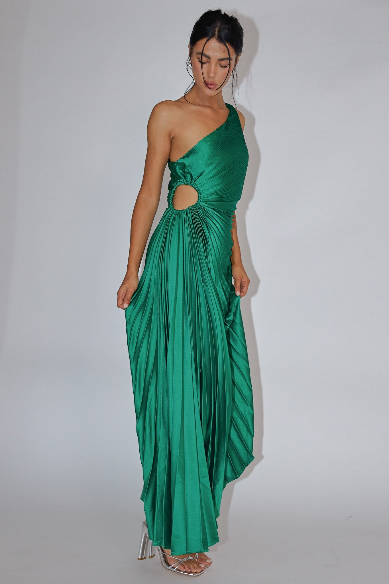 One Shoulder Accordion Midi Dress
