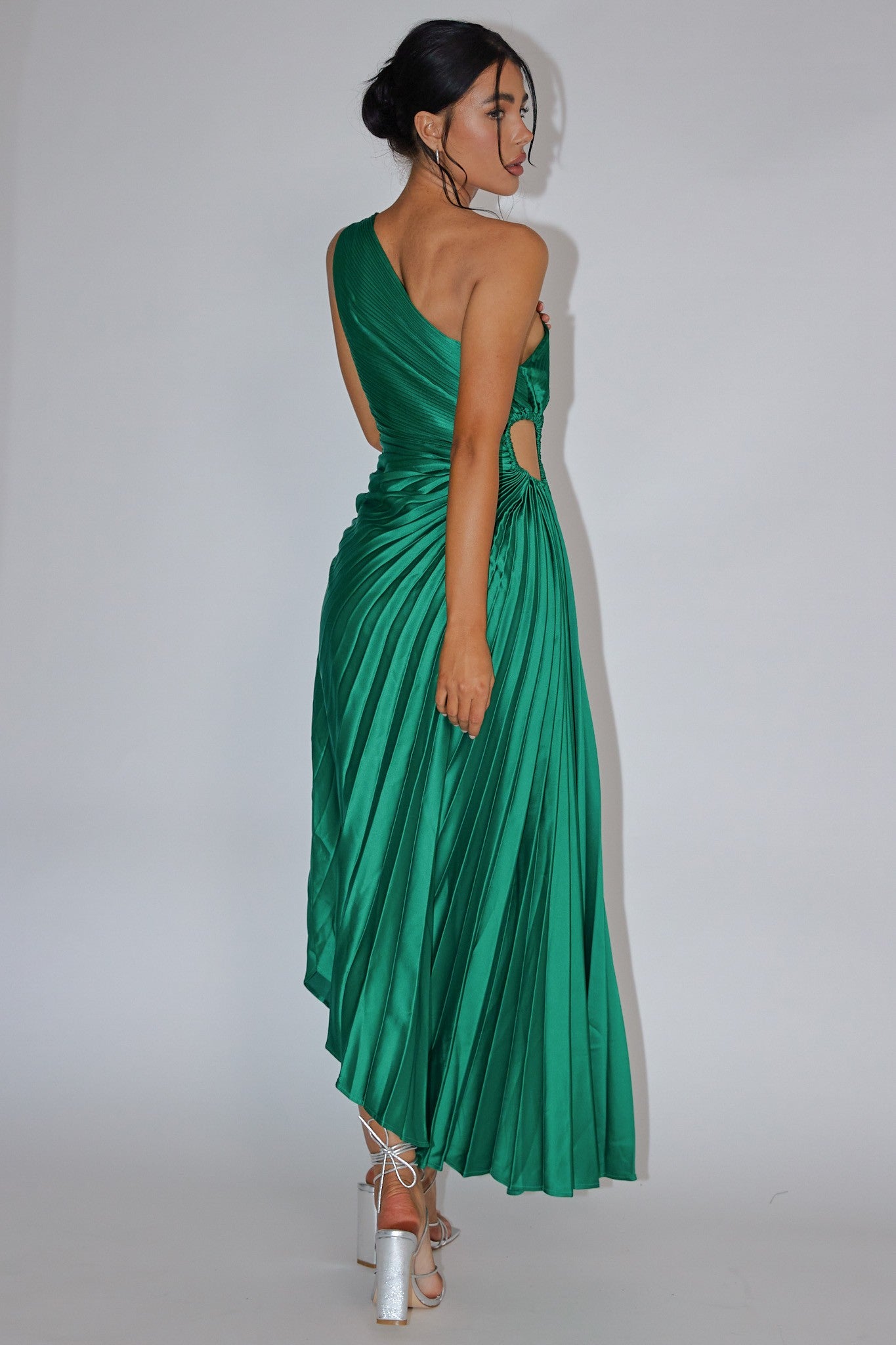 One Shoulder Accordion Midi Dress