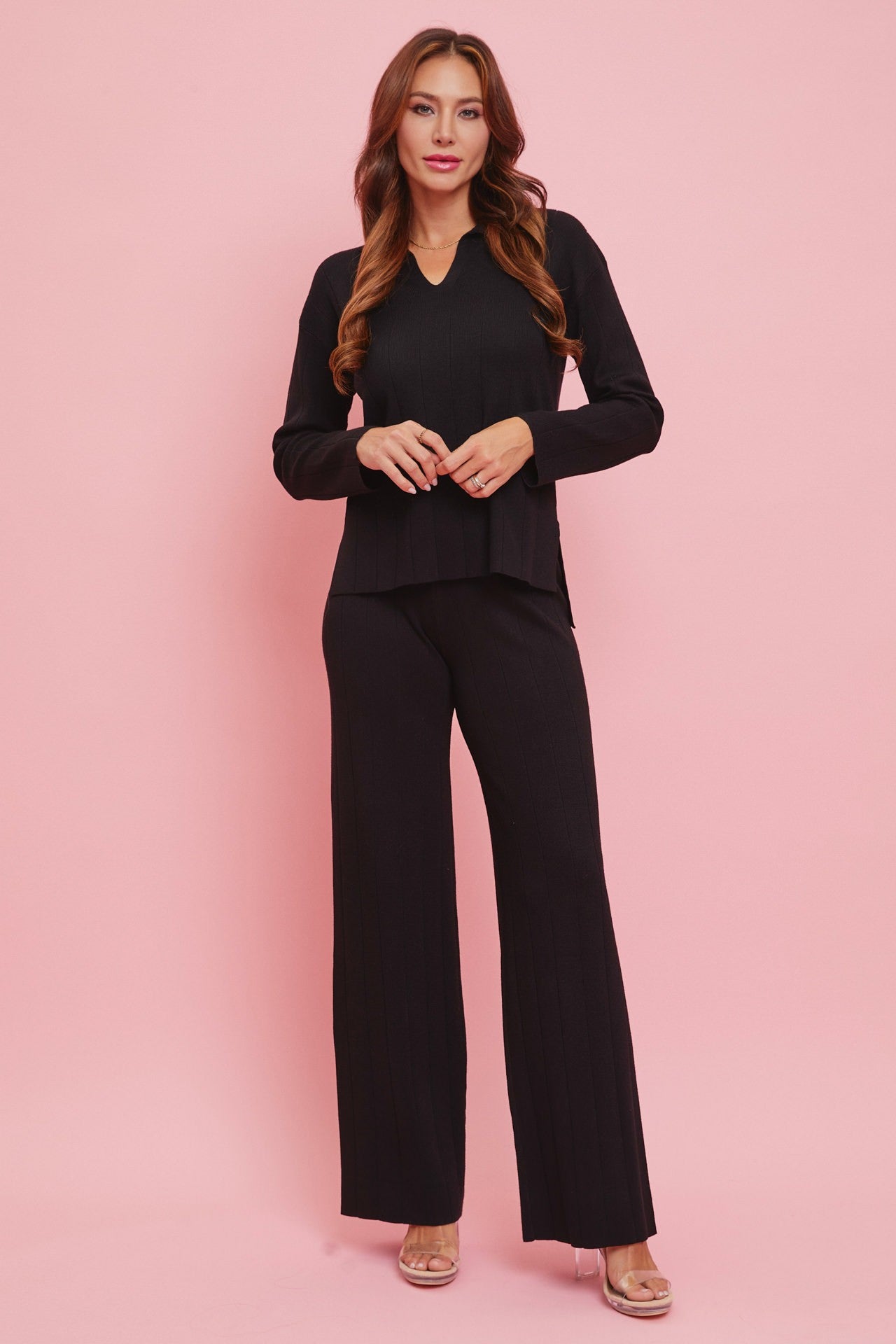 Ribbed Long Sleeve Knit Top & Pants Set