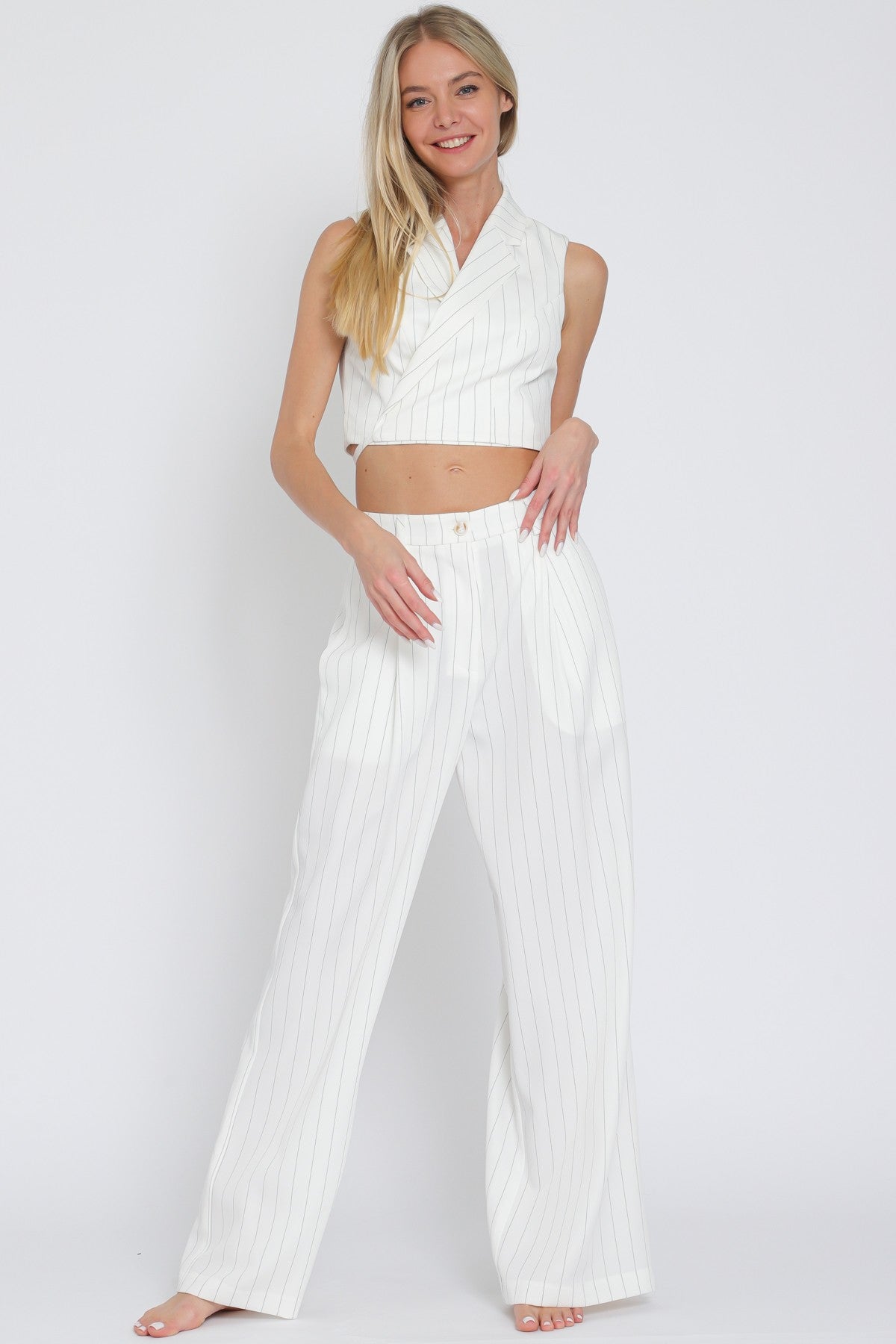 Sleeveless Collar Top And Long Pants Set