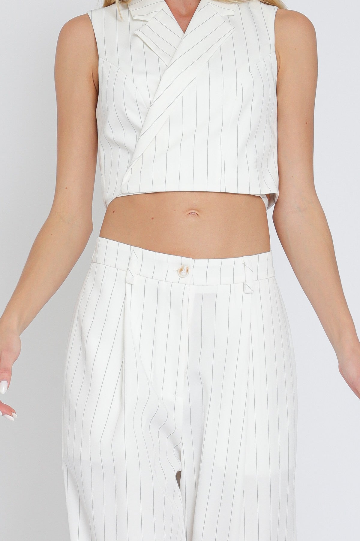 Sleeveless Collar Top And Long Pants Set