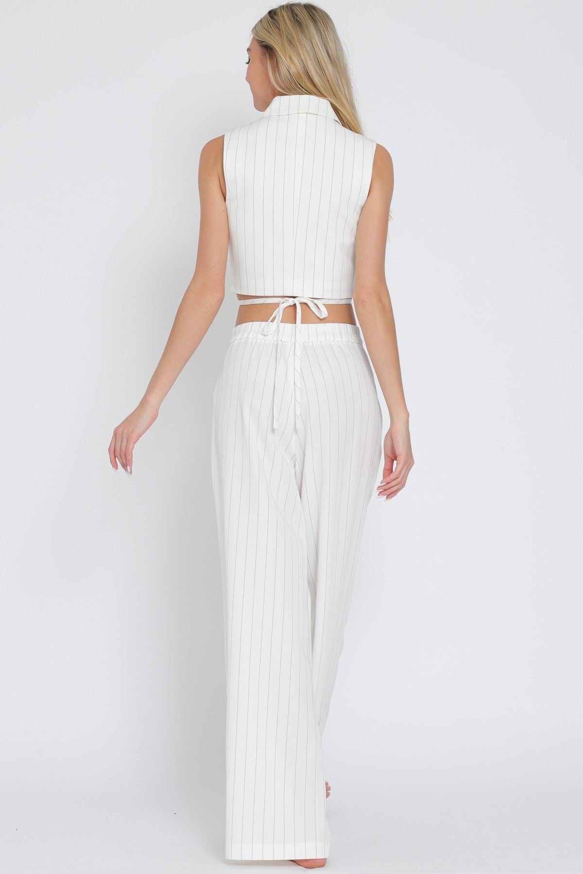 Sleeveless Collar Top And Long Pants Set