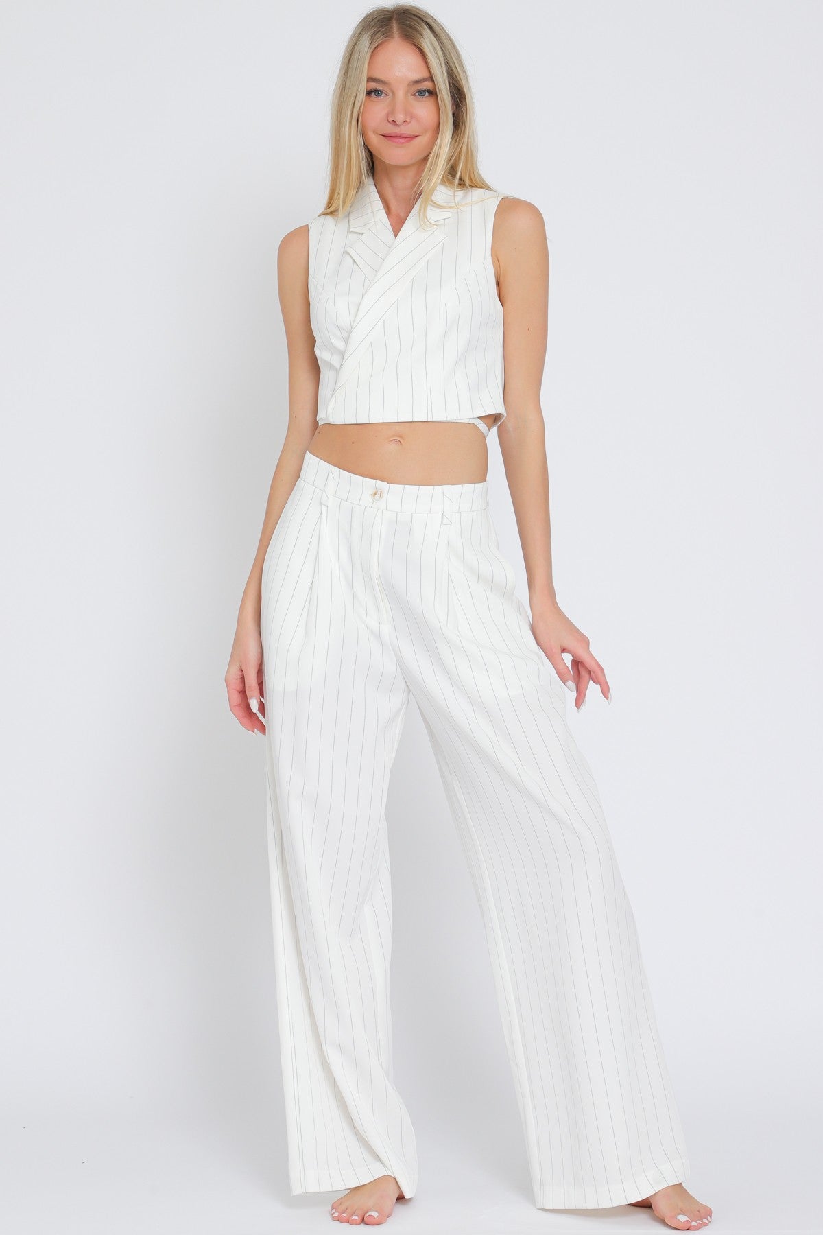 Sleeveless Collar Top And Long Pants Set