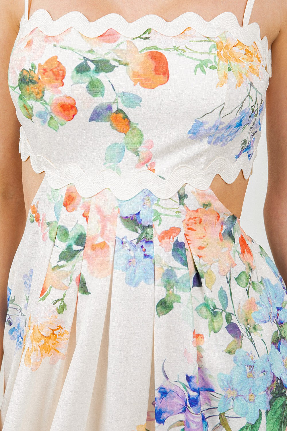Floral Printed Sleeveless Hollow Out Midi Dress