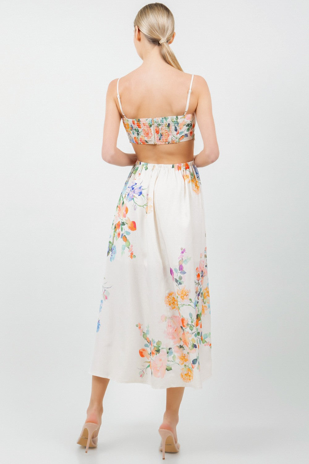 Floral Printed Sleeveless Hollow Out Midi Dress