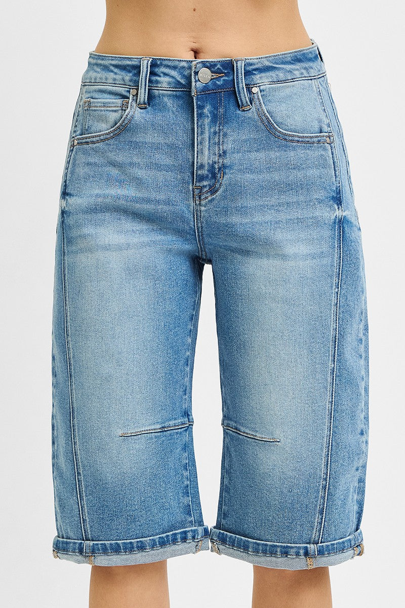 Mid Rise Fit Barrel Long Cuffed Shorts