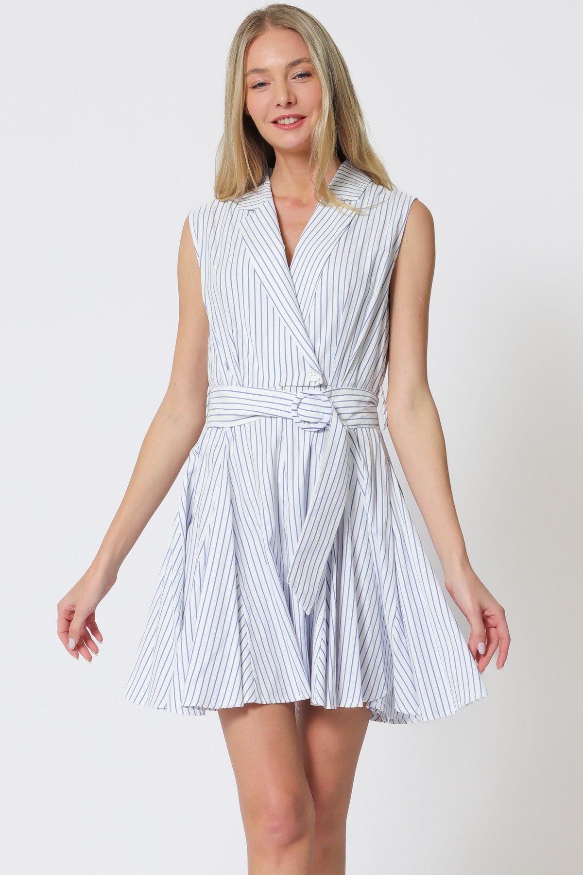 Shoulder Pad Waist Belted Mini Dress