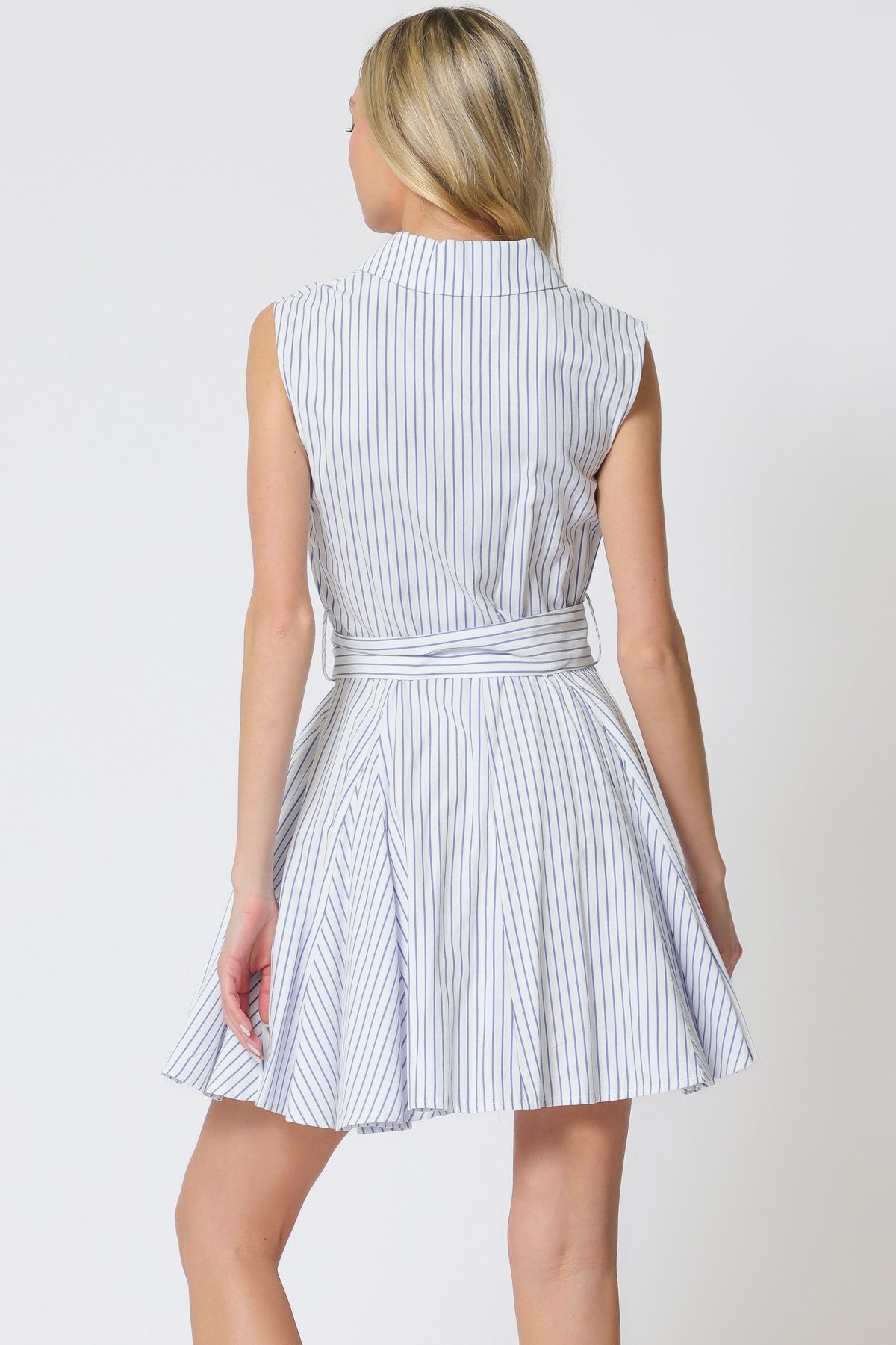 Shoulder Pad Waist Belted Mini Dress