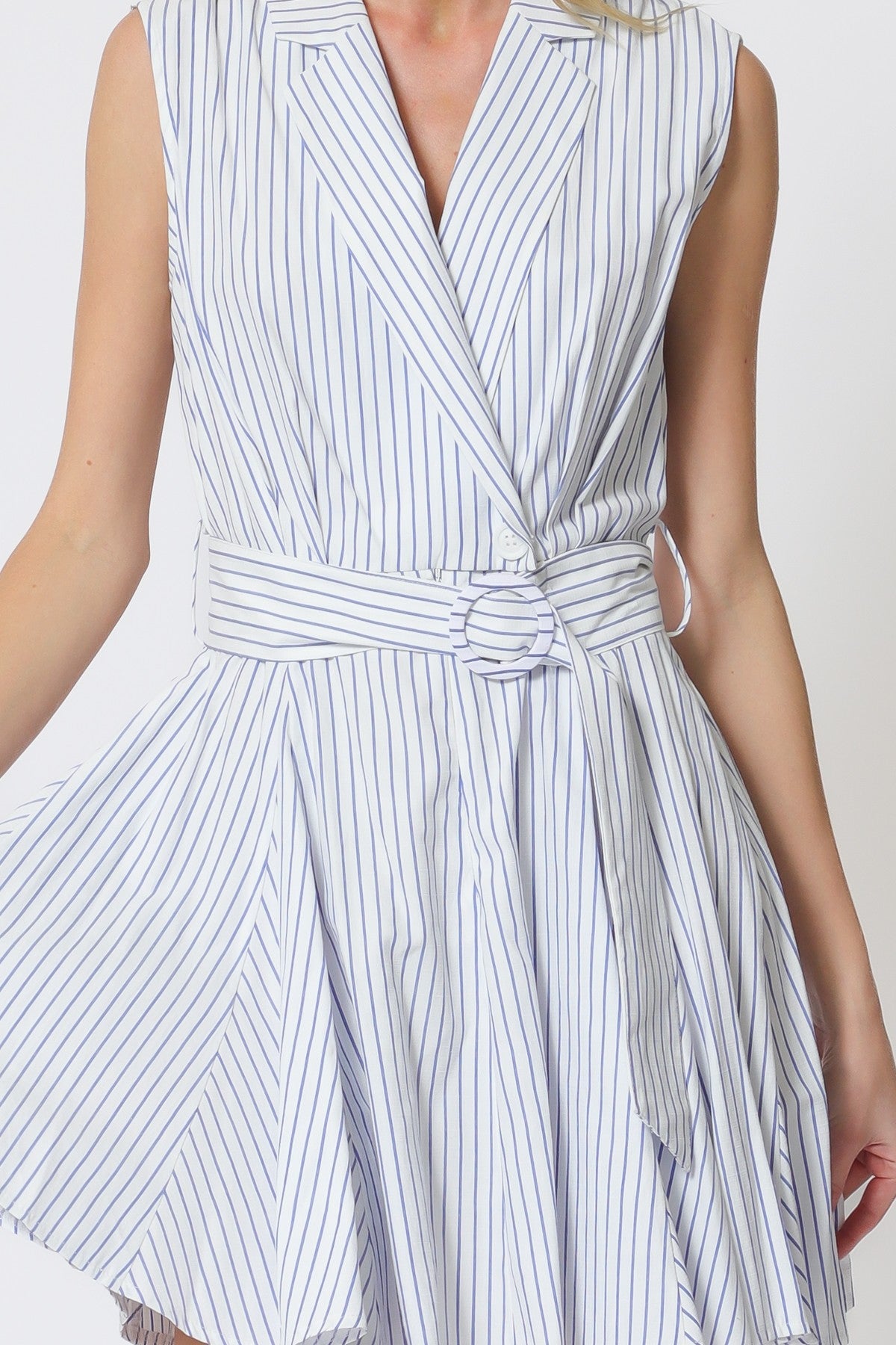 Shoulder Pad Waist Belted Mini Dress