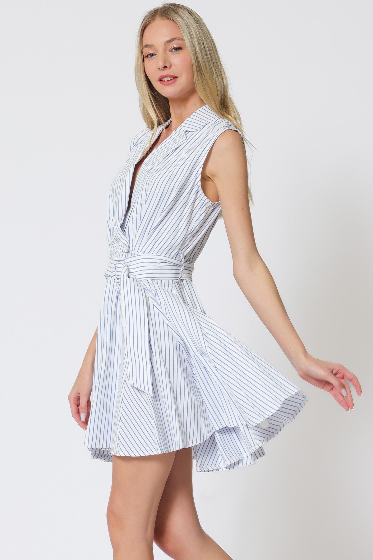 Shoulder Pad Waist Belted Mini Dress