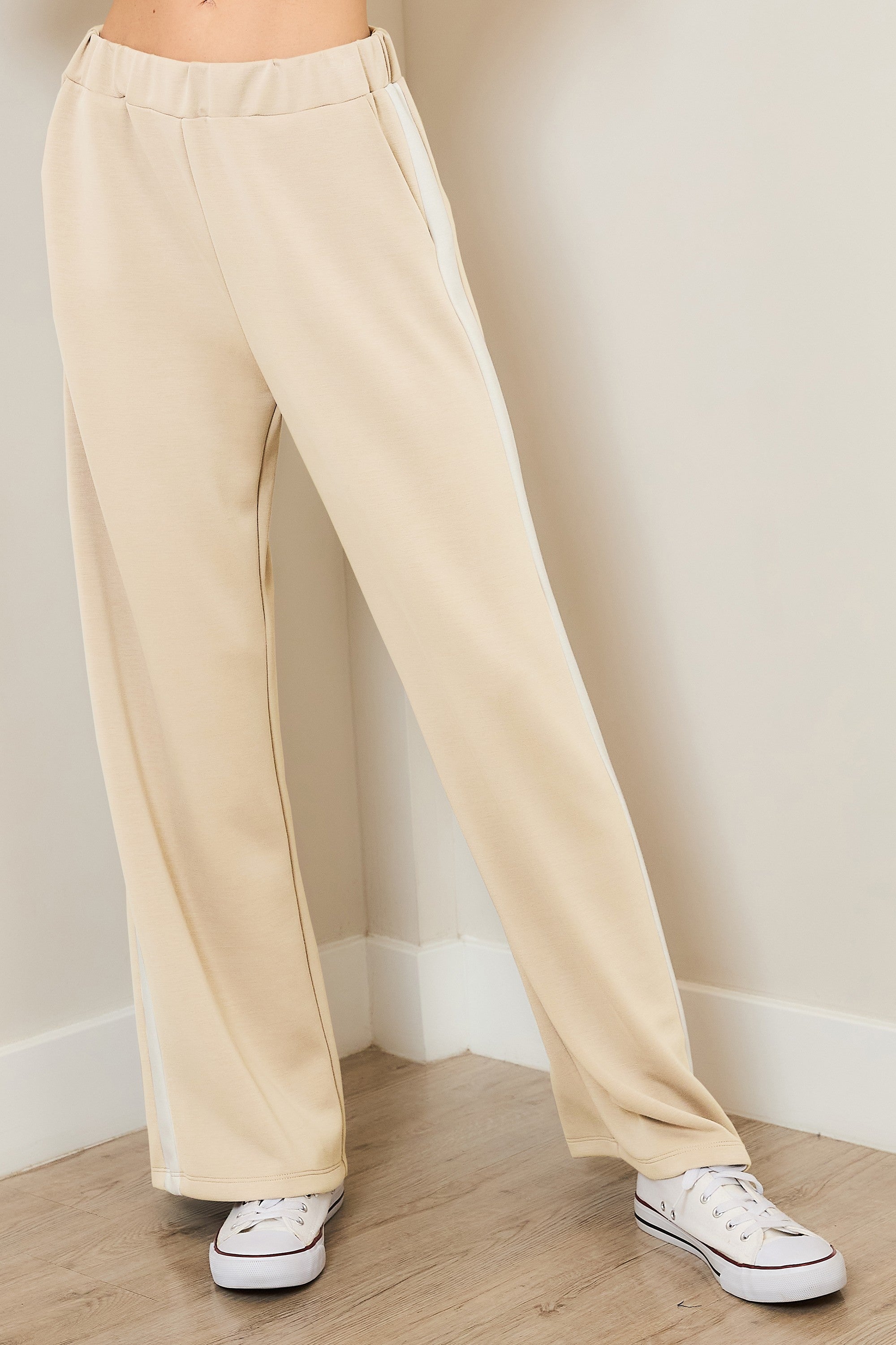 Buttery Soft Contrast Pants &  V-neck Drop Shoulder Top