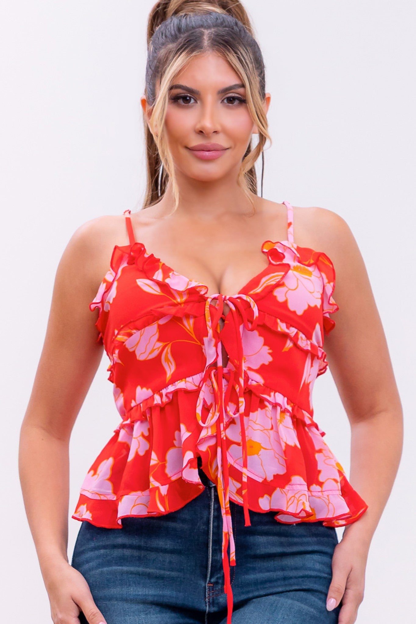 Ruffle Hem Floral Top