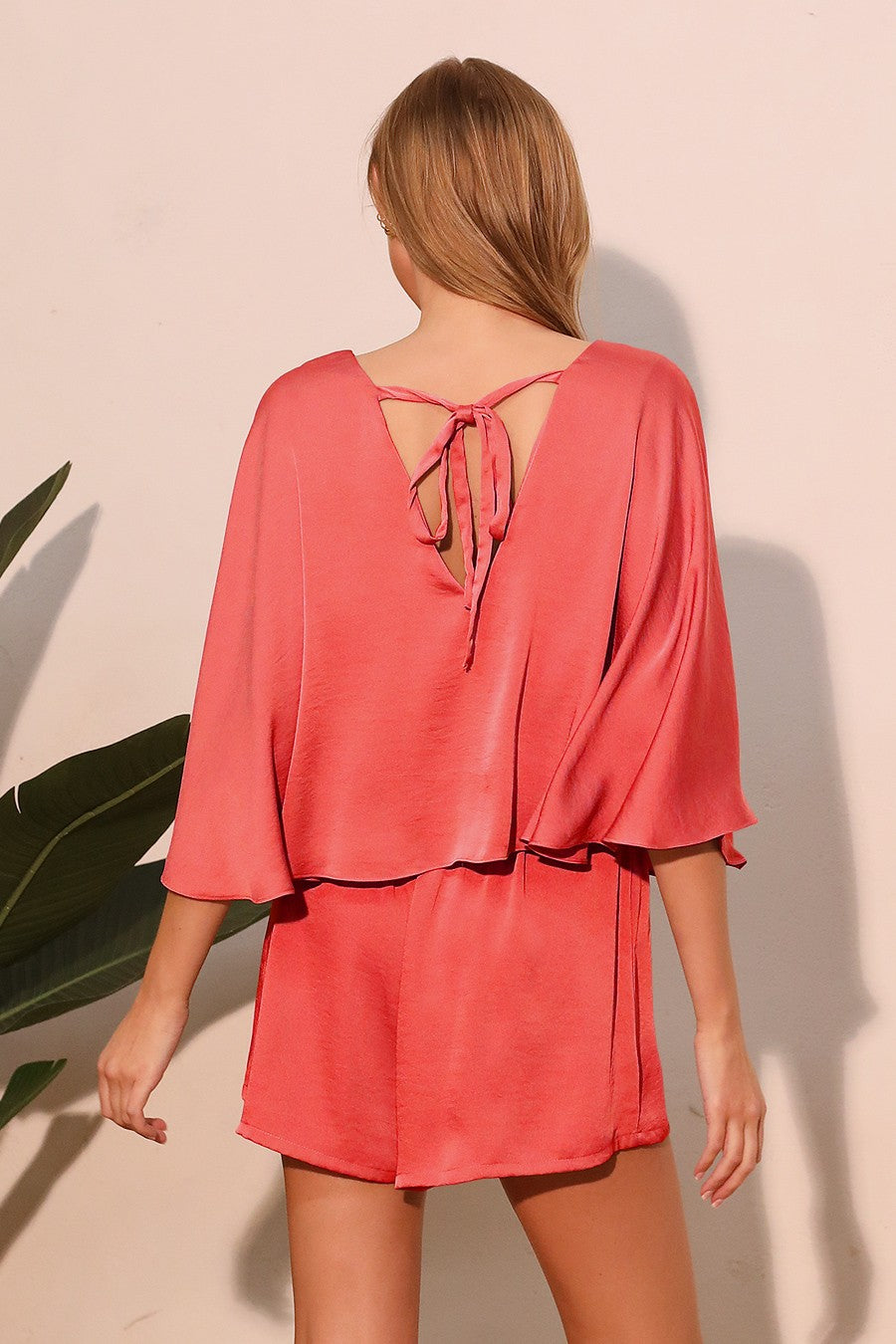 Washed Poly Silk Cape Romper