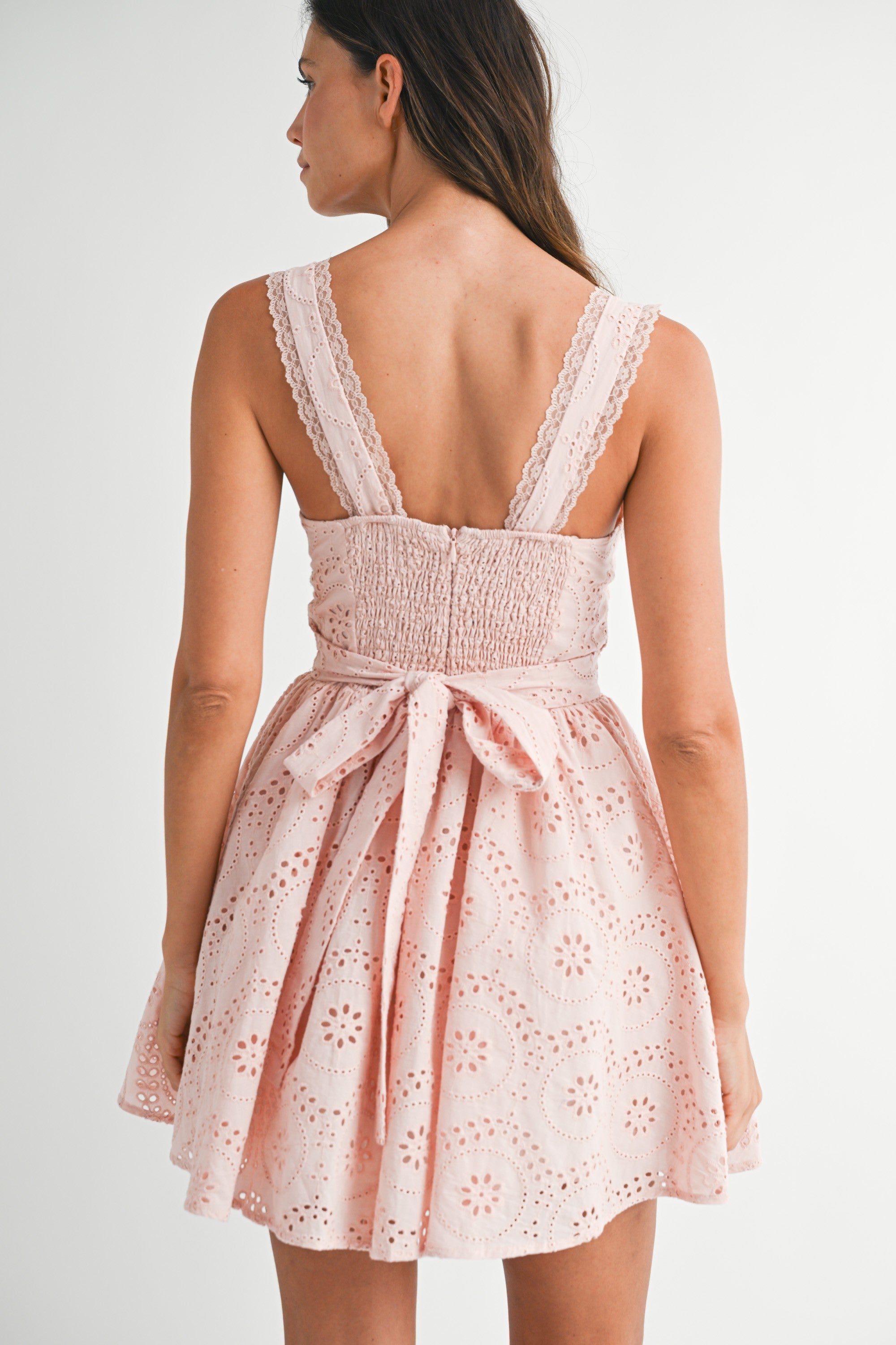 Eyelet Lace Sweetheart Neckline Mini Dress