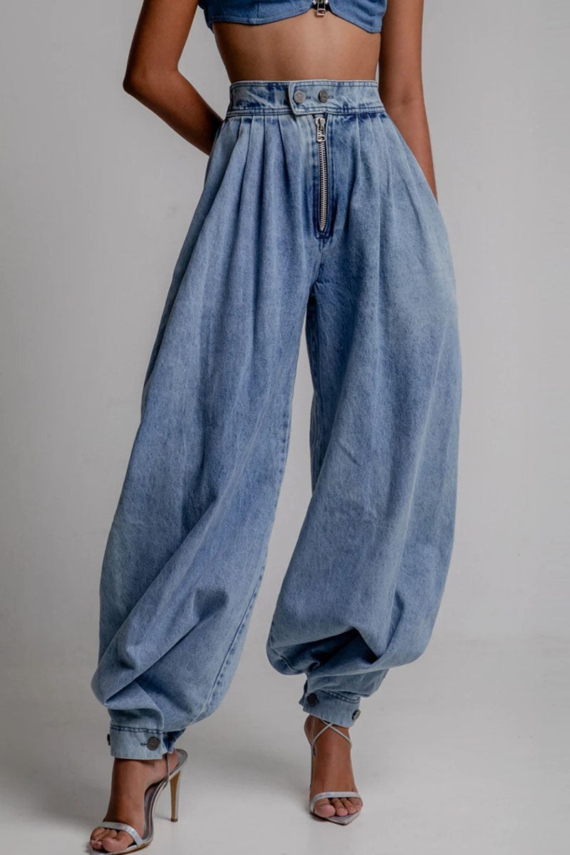 High-waisted Wide-leg Denim Pants