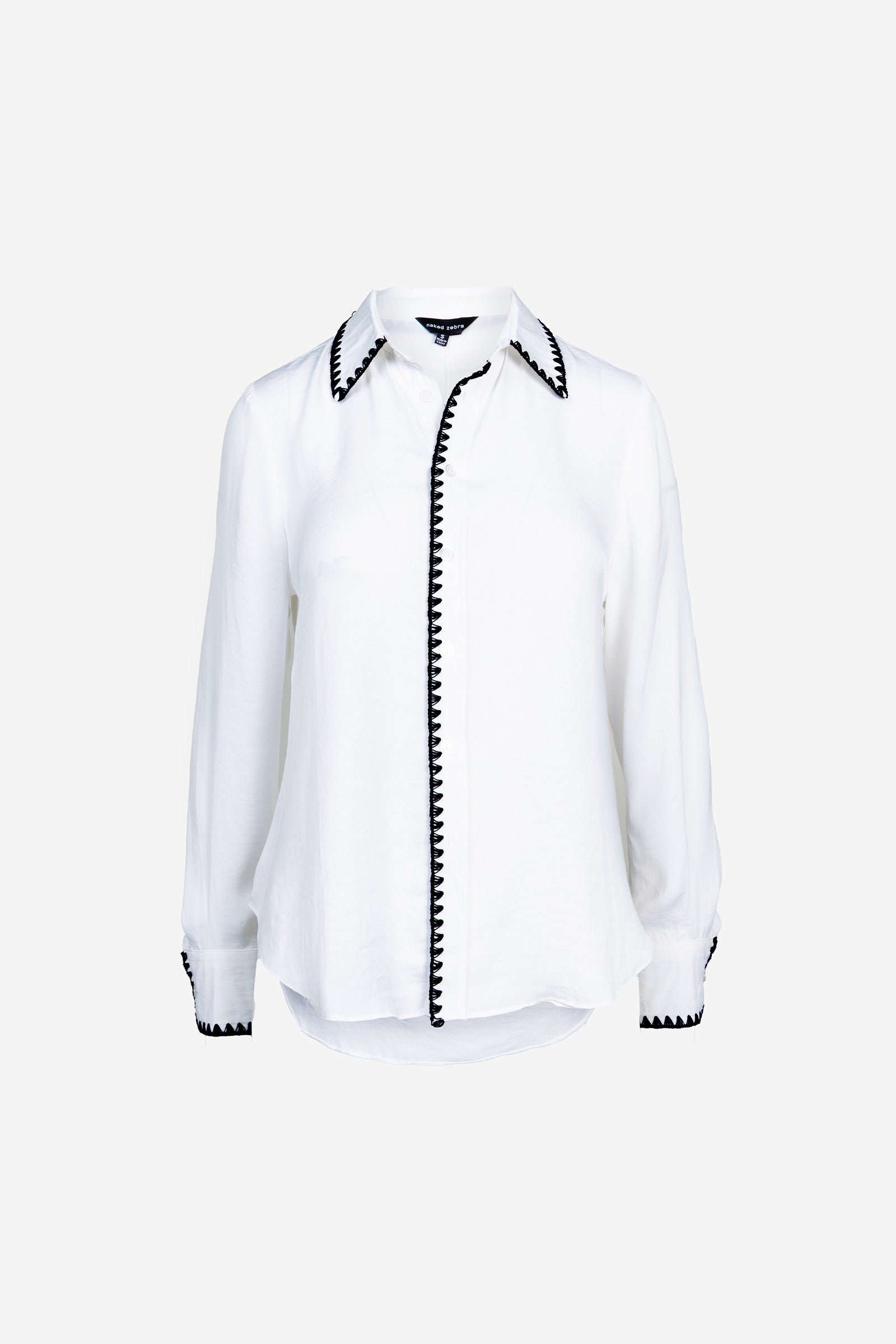 Blanket-stitch Silky Button-up Blouse