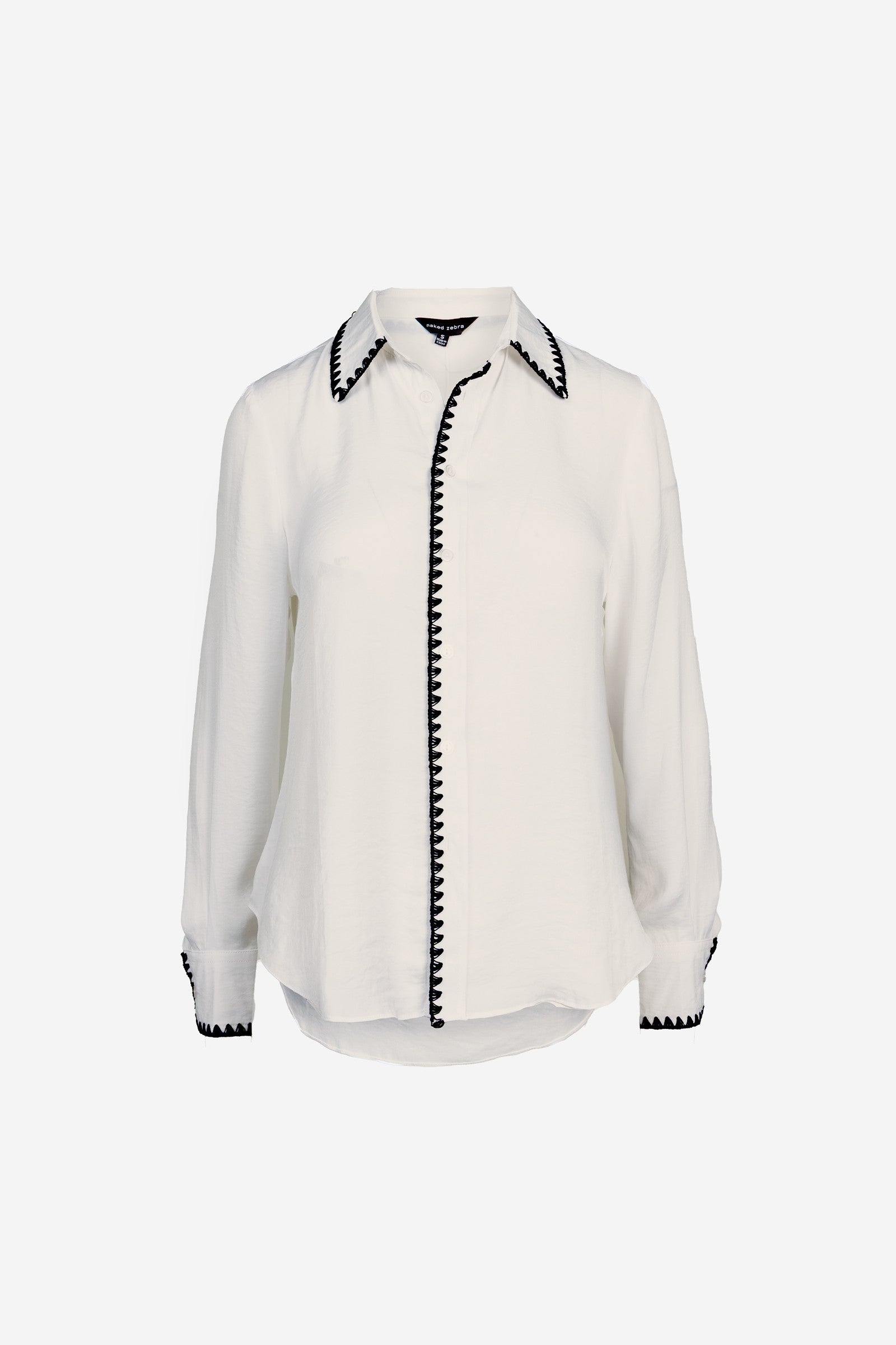 Blanket-stitch Silky Button-up Blouse