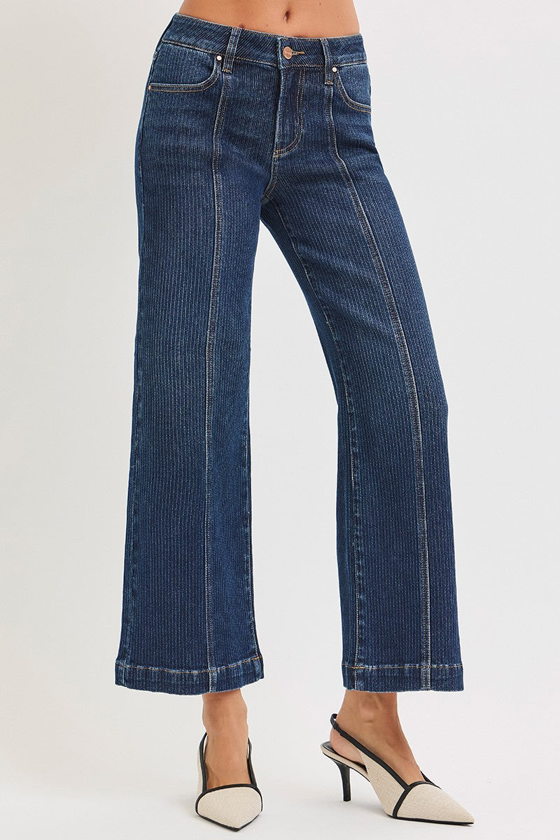 Mid Rise Crop Wide Front Seamed Detailed Jeans