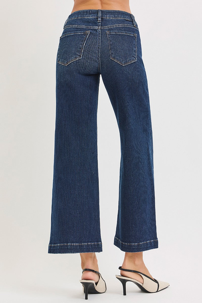 Mid Rise Crop Wide Front Seamed Detailed Jeans