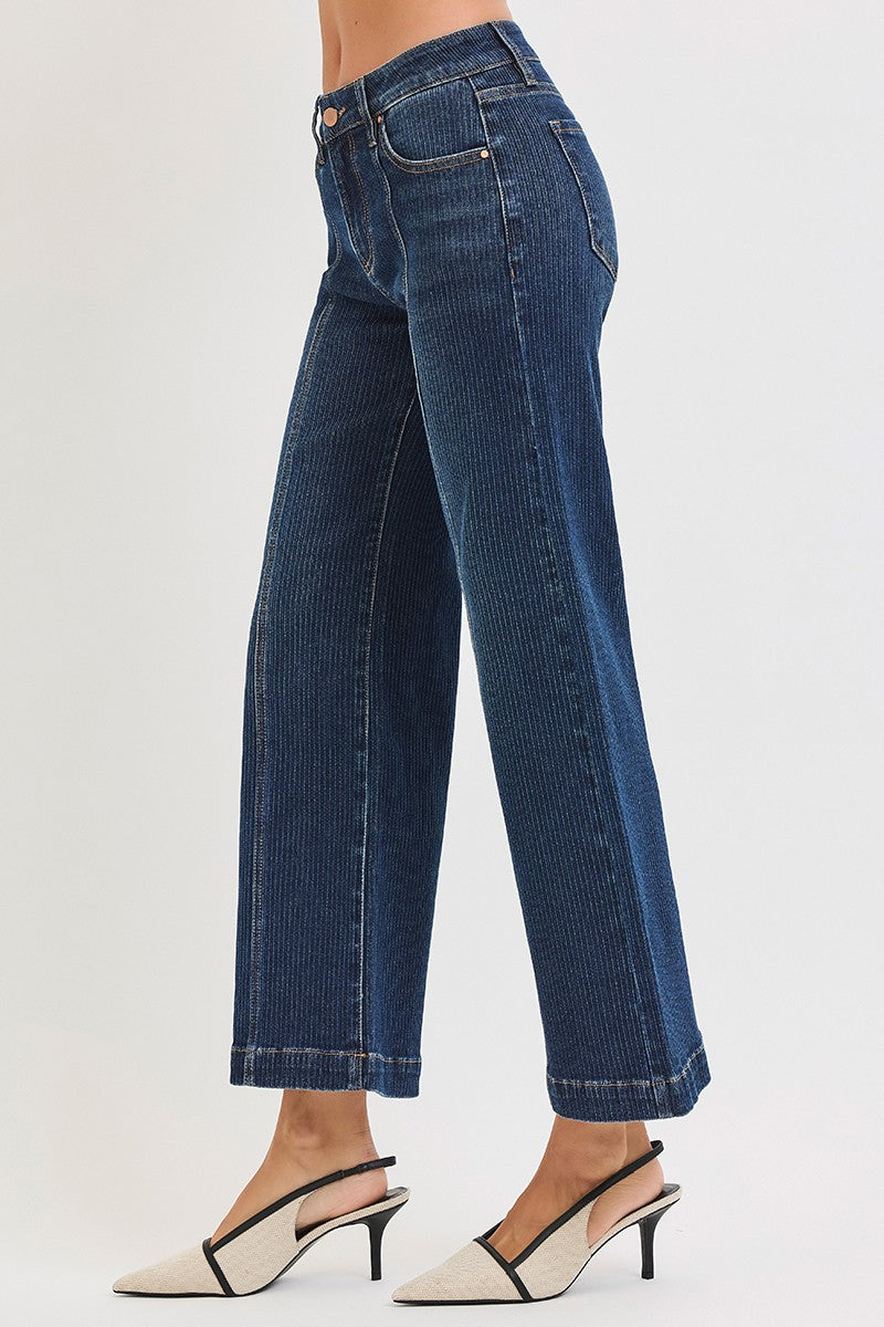 Mid Rise Crop Wide Front Seamed Detailed Jeans