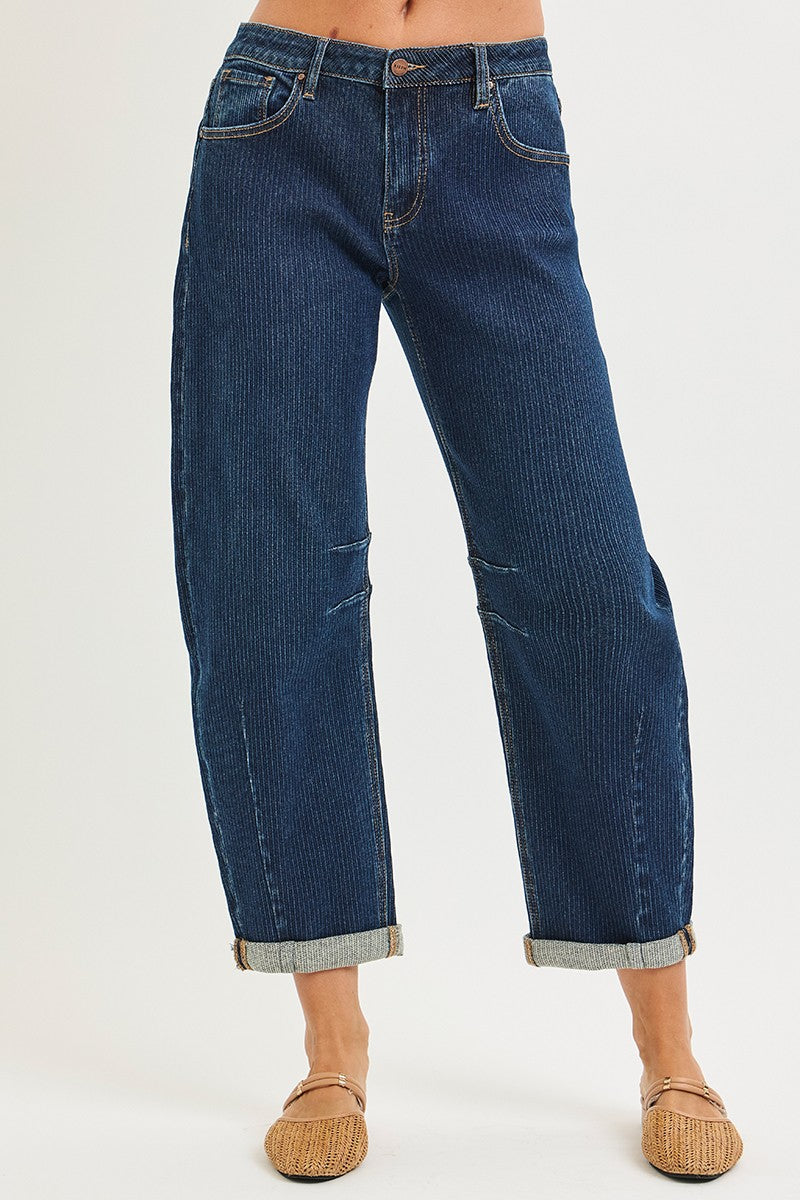 Slouchy Crop Barrel Textured Jeans