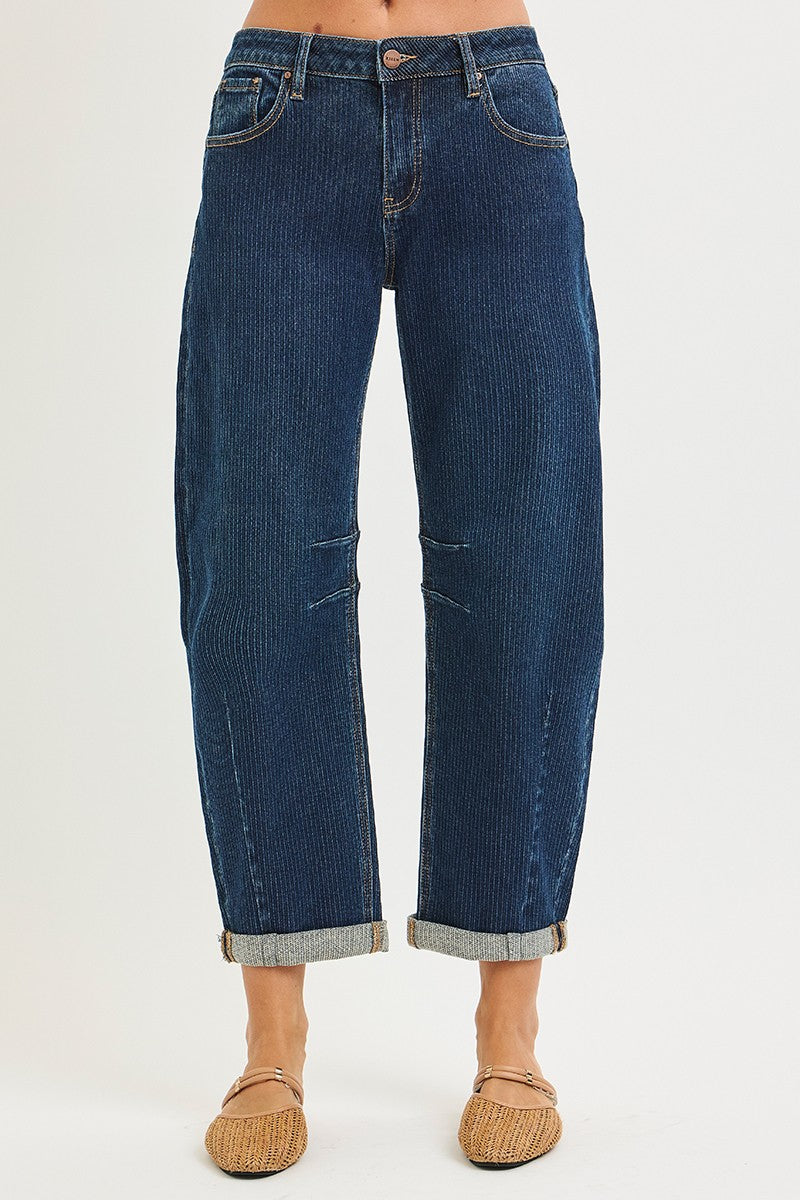 Slouchy Crop Barrel Textured Jeans