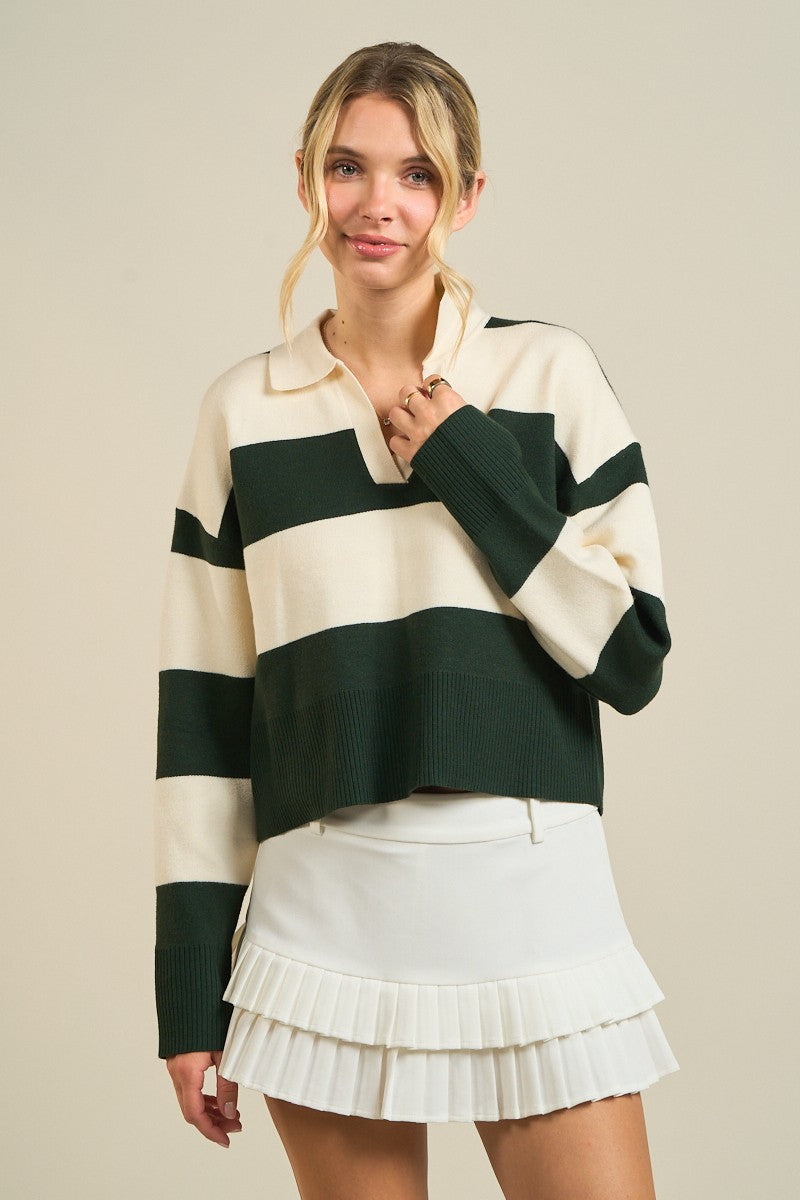 Striped Collared Knit Sweater