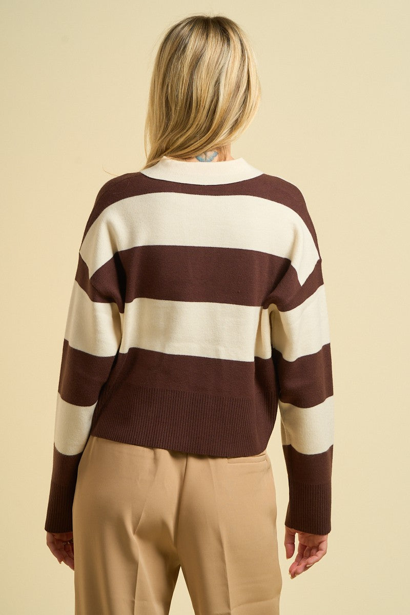 Striped Collared Knit Sweater