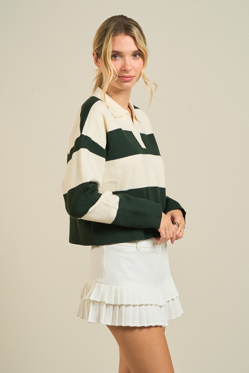 Striped Collared Knit Sweater