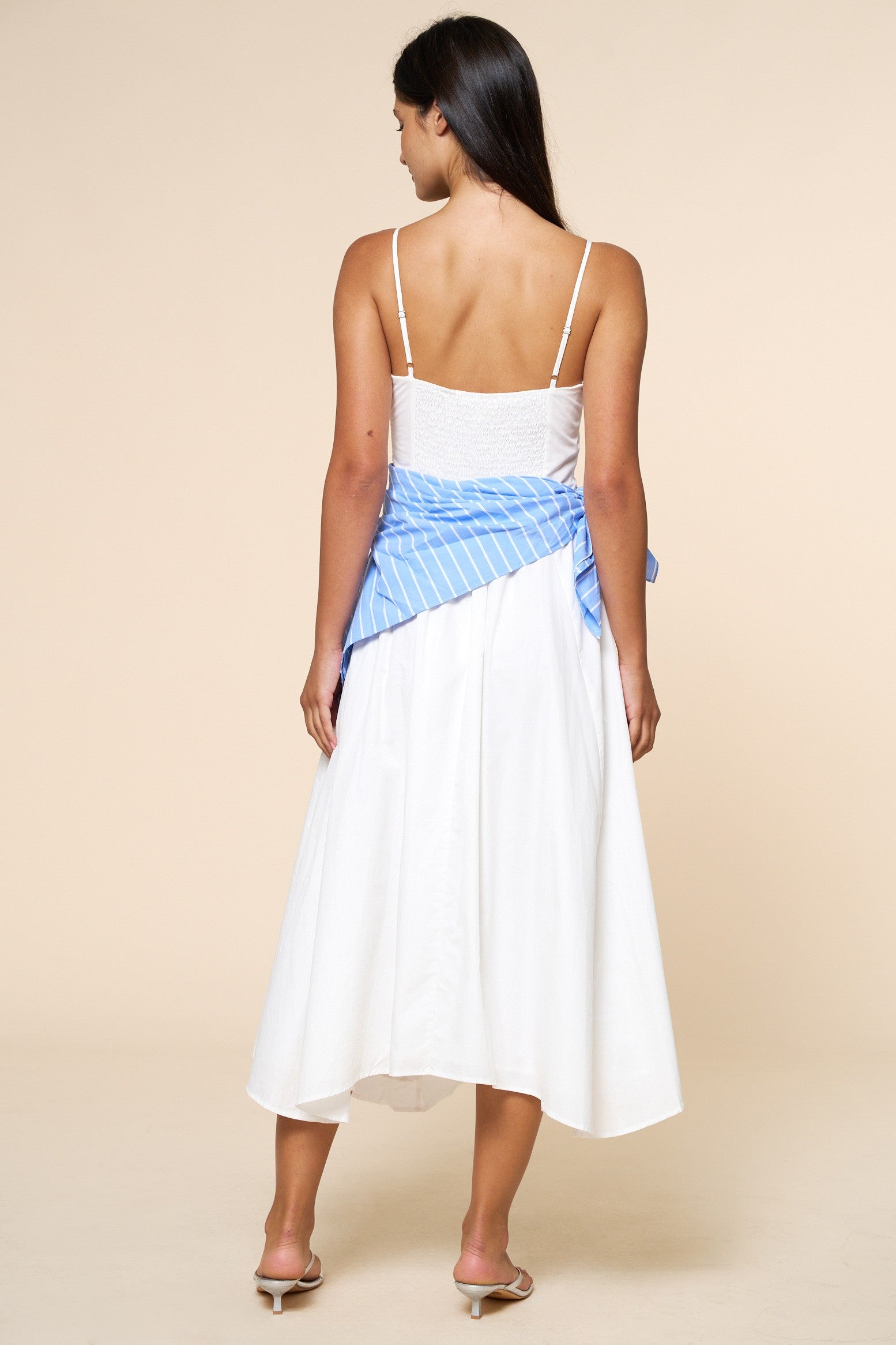 Printed Contrast Waist Bandana Sleeveless Tie Maxi Dress