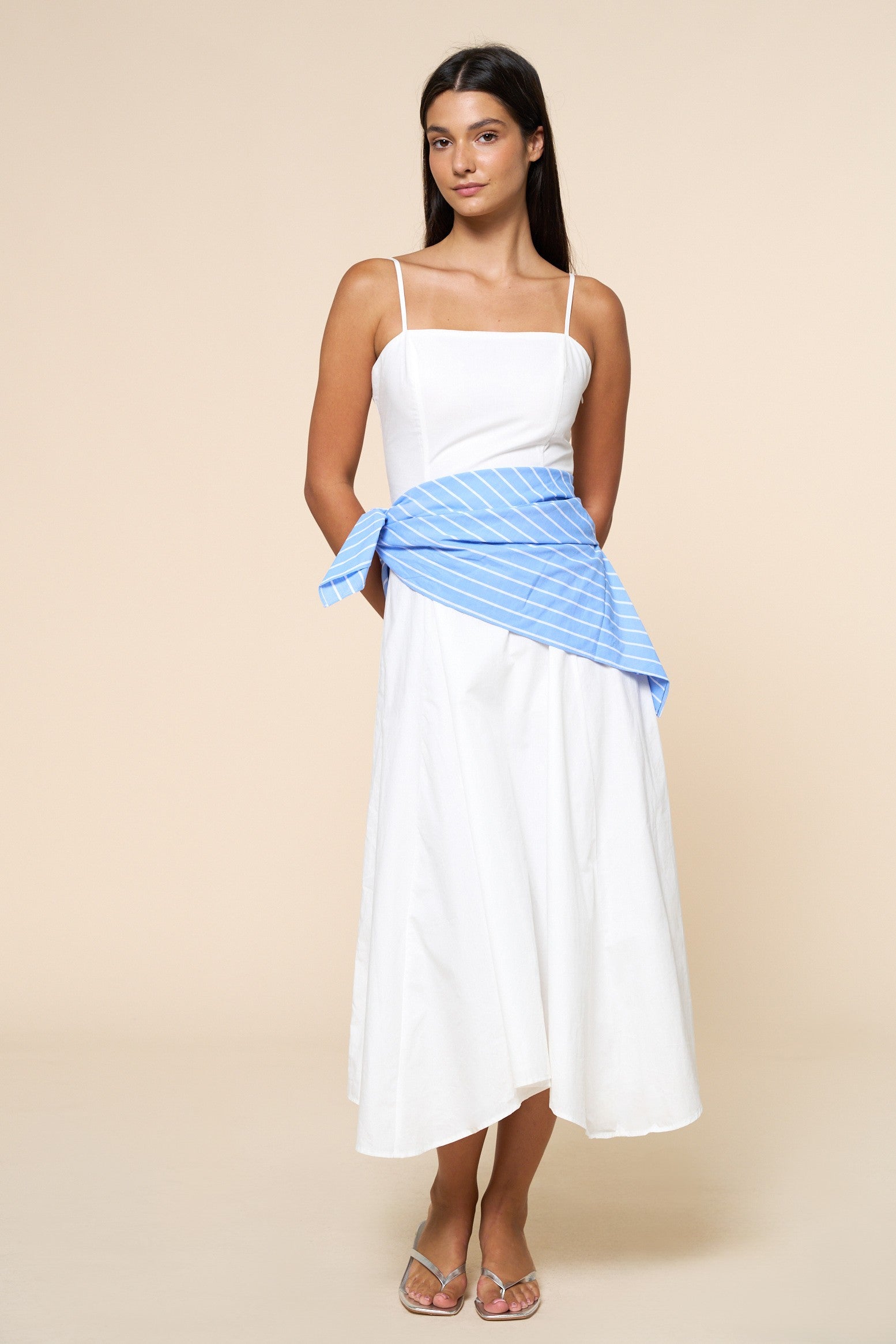 Printed Contrast Waist Bandana Sleeveless Tie Maxi Dress
