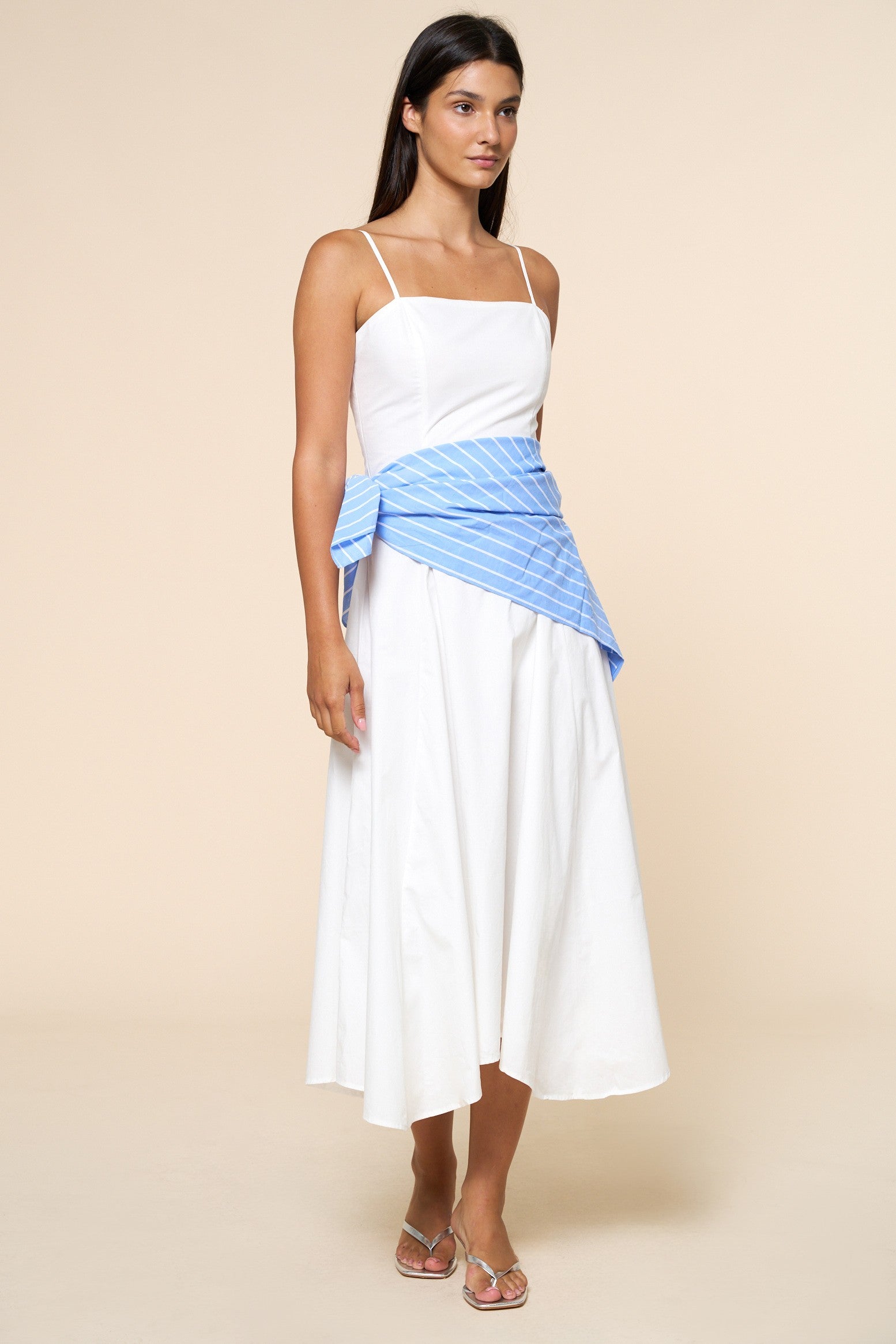Printed Contrast Waist Bandana Sleeveless Tie Maxi Dress