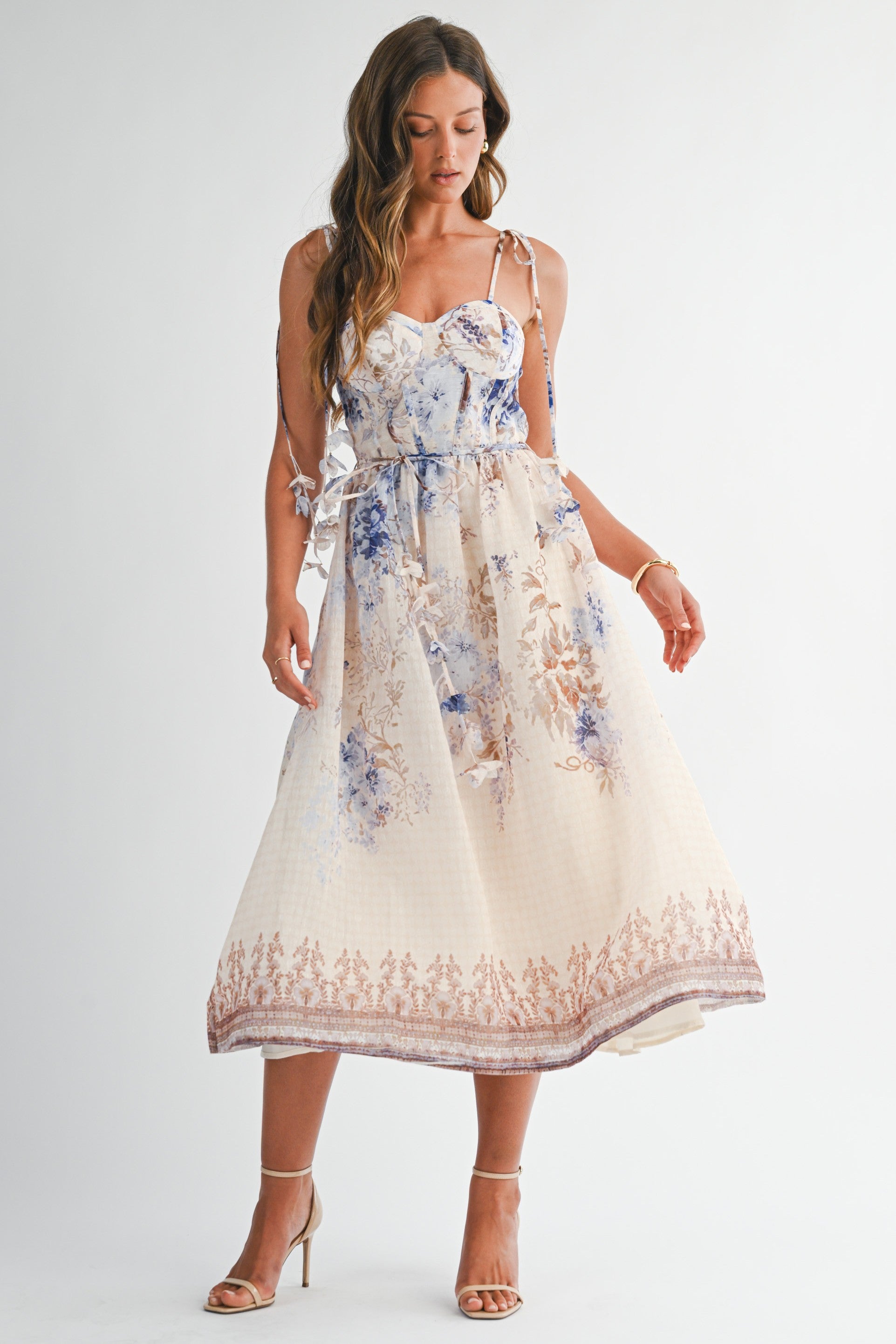 Floral Chiffon Tie-strap Midi Dress