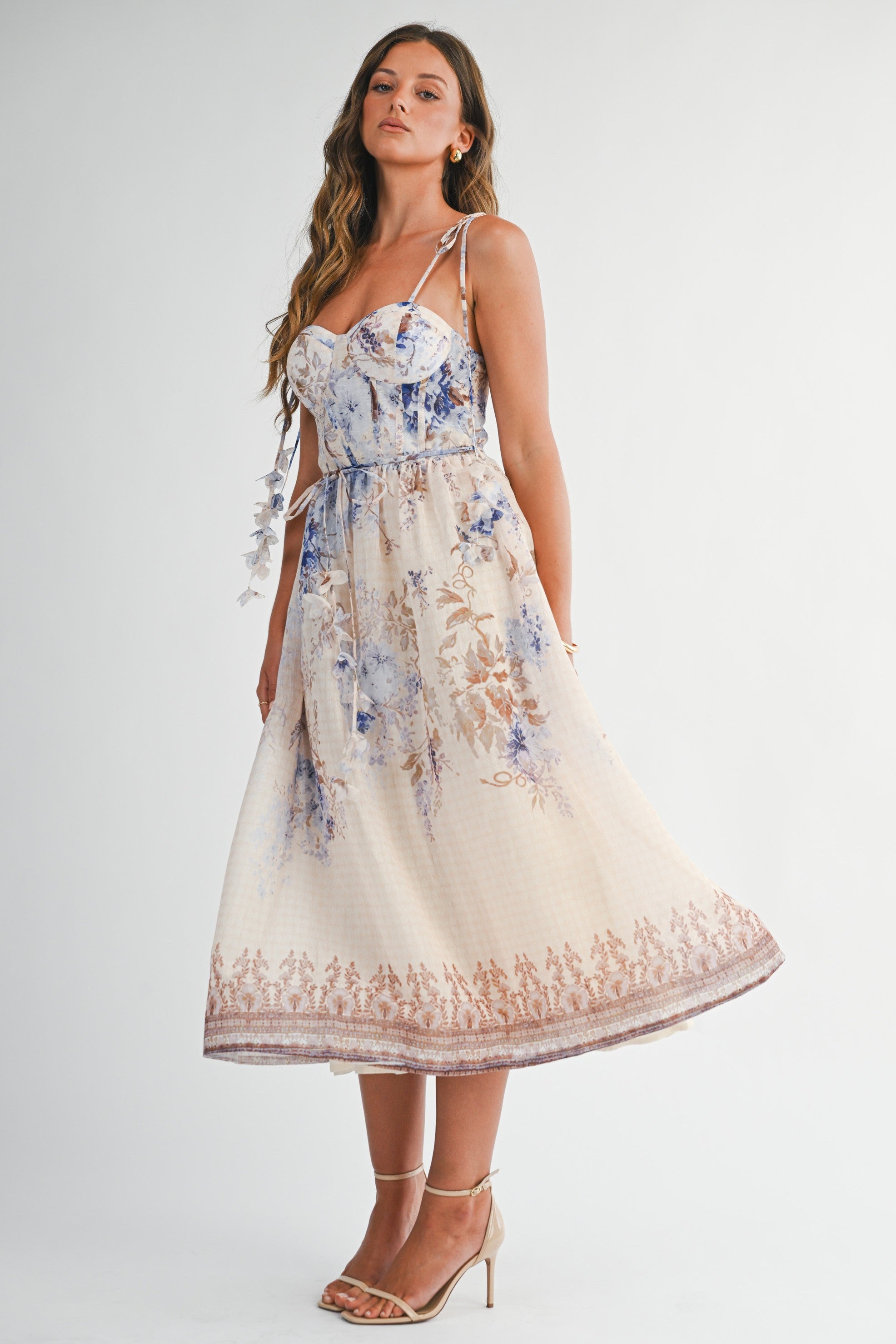 Floral Chiffon Tie-strap Midi Dress