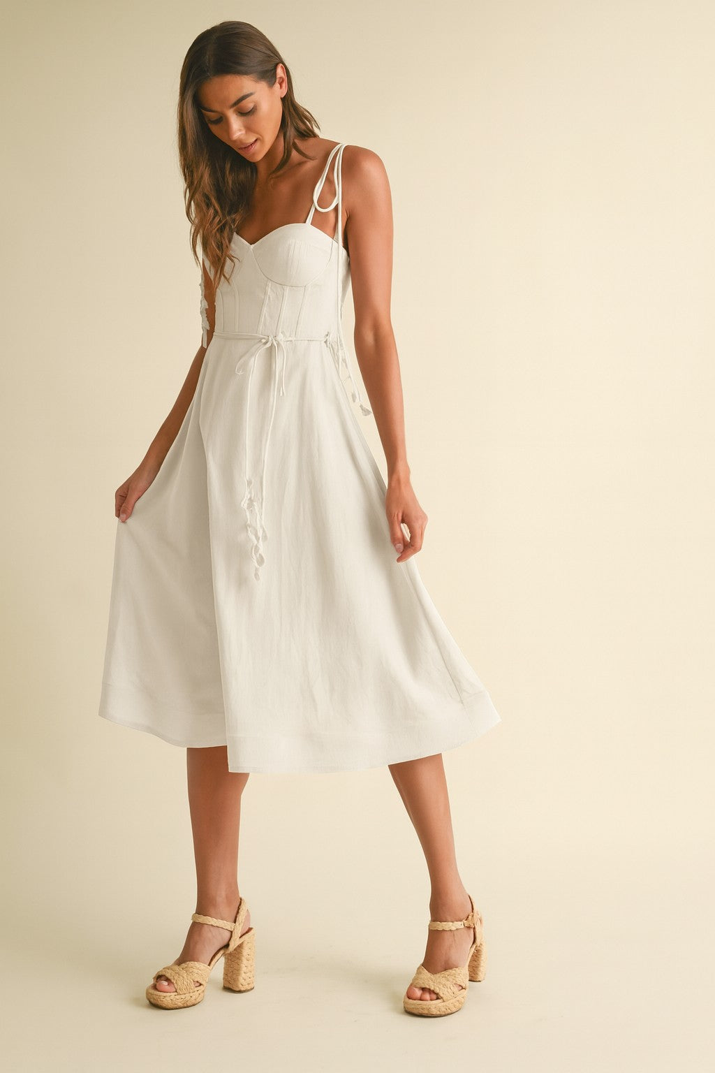 Linen Midi Dress With Corset Bodice