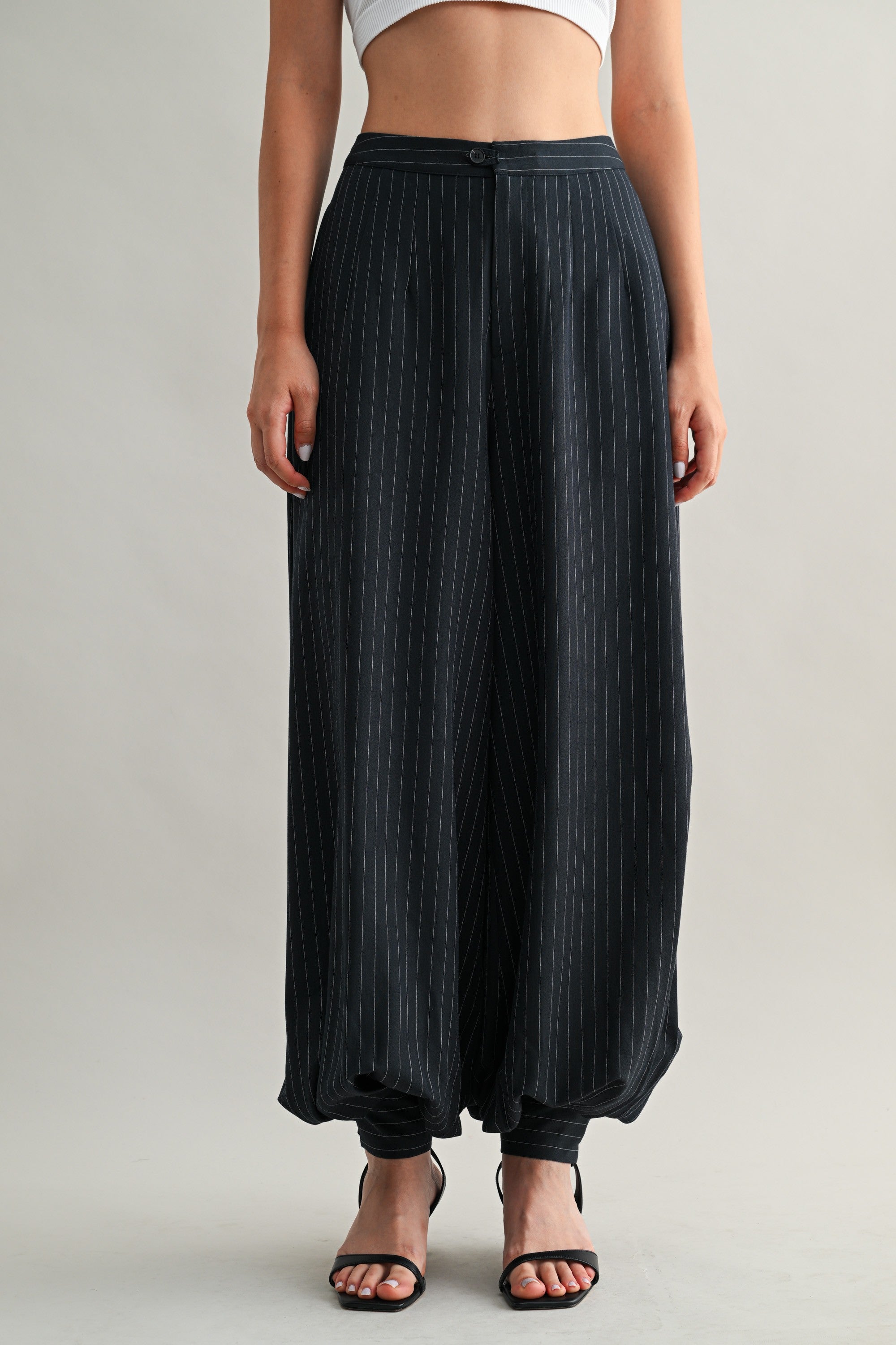 Pinstripe High Waisted Balloon Pants