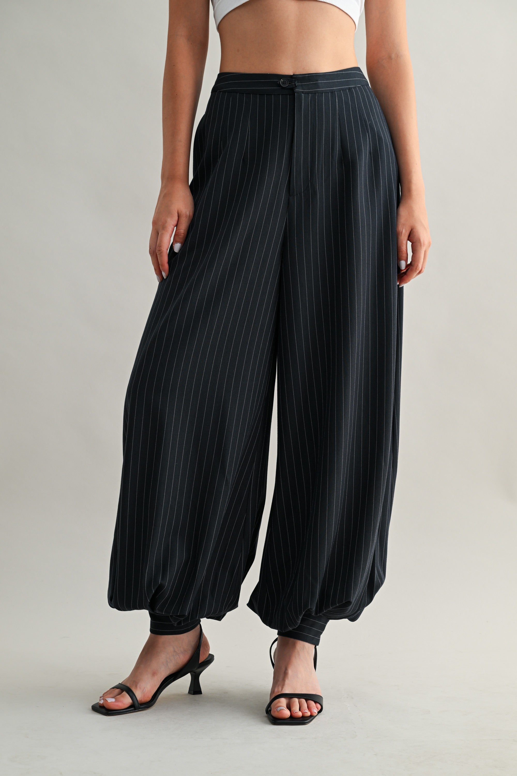 Pinstripe High Waisted Balloon Pants