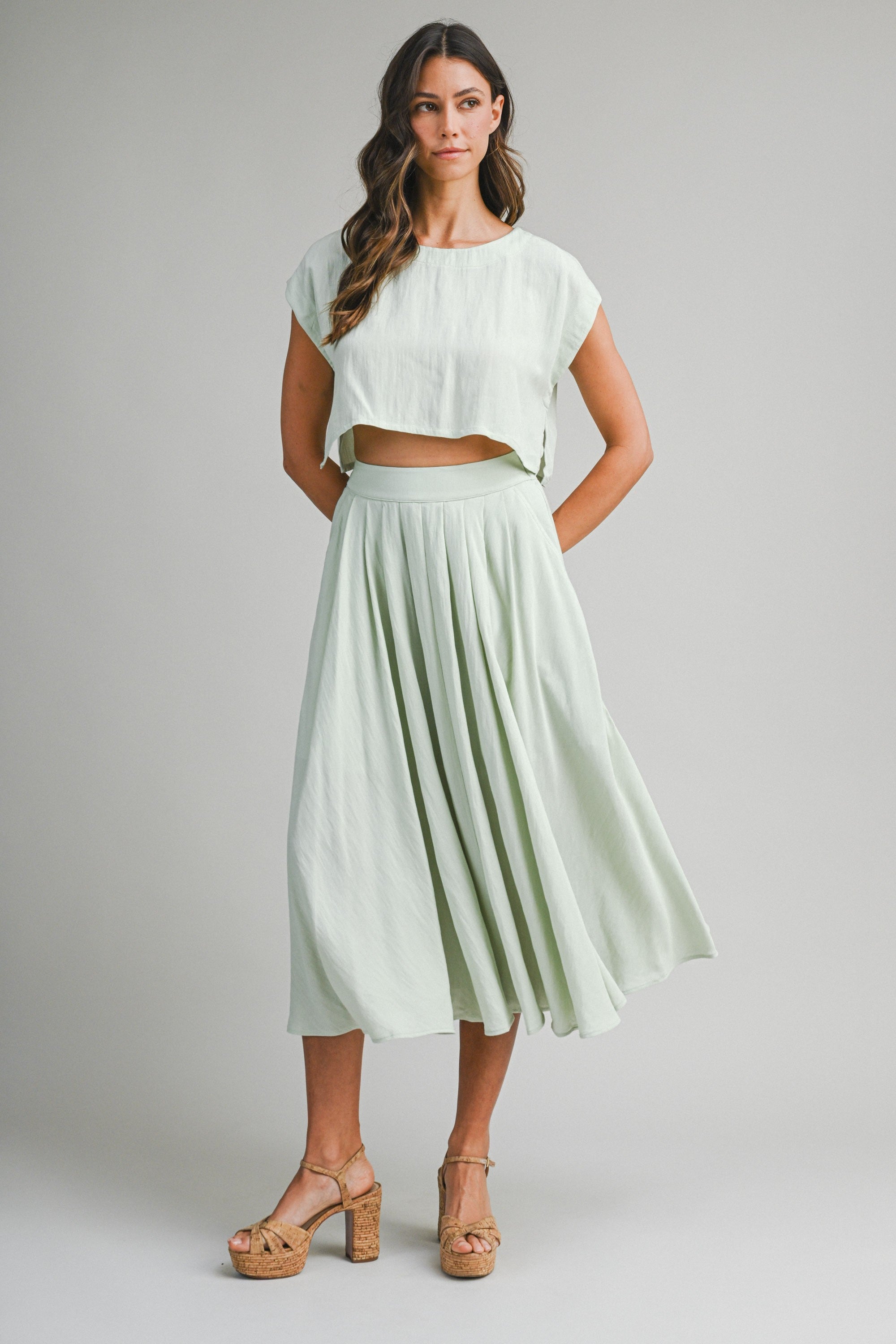 Crop Top And Midi Skirt Set