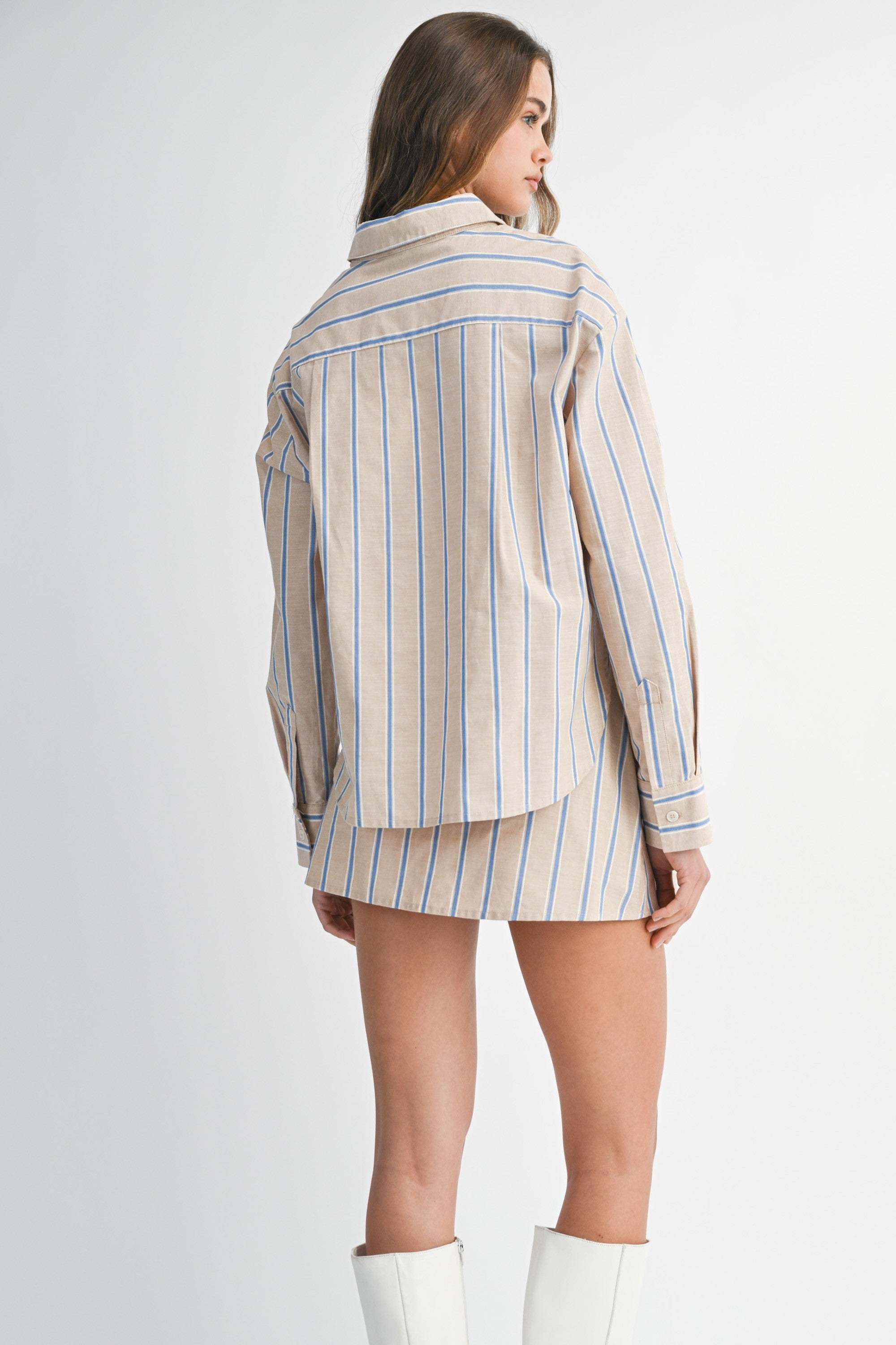 Pin Stripe Shirts And Skirt With Shorts Lining Set